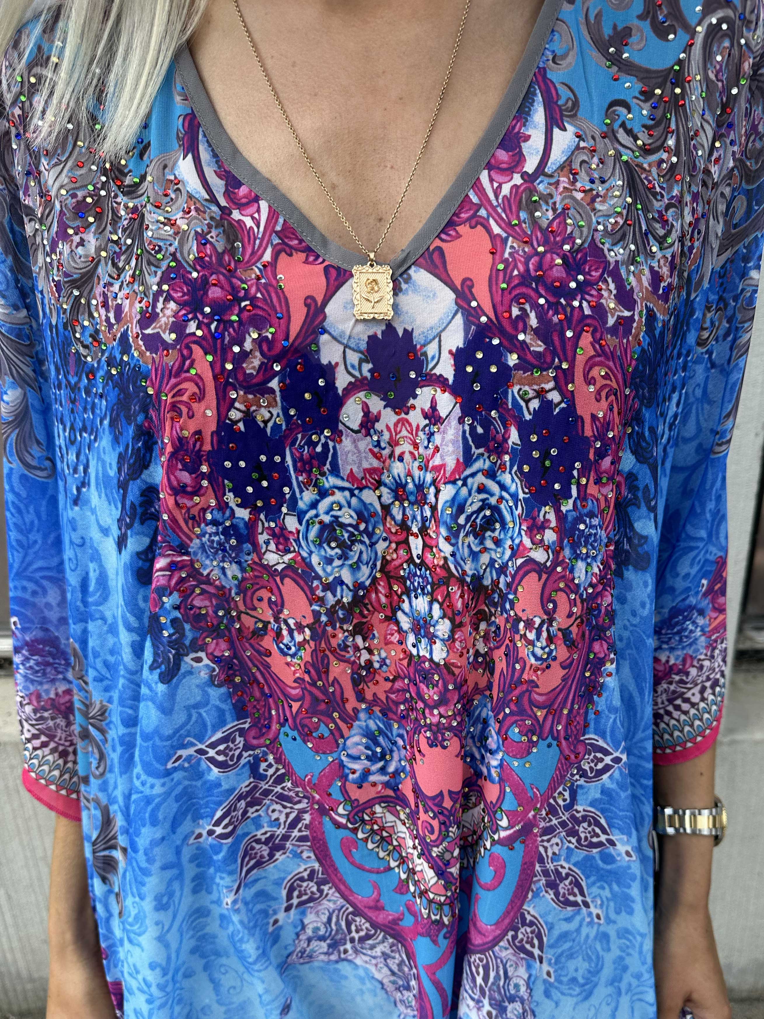 Sigga - Mönstrad halvtransparent tunika med mockabård