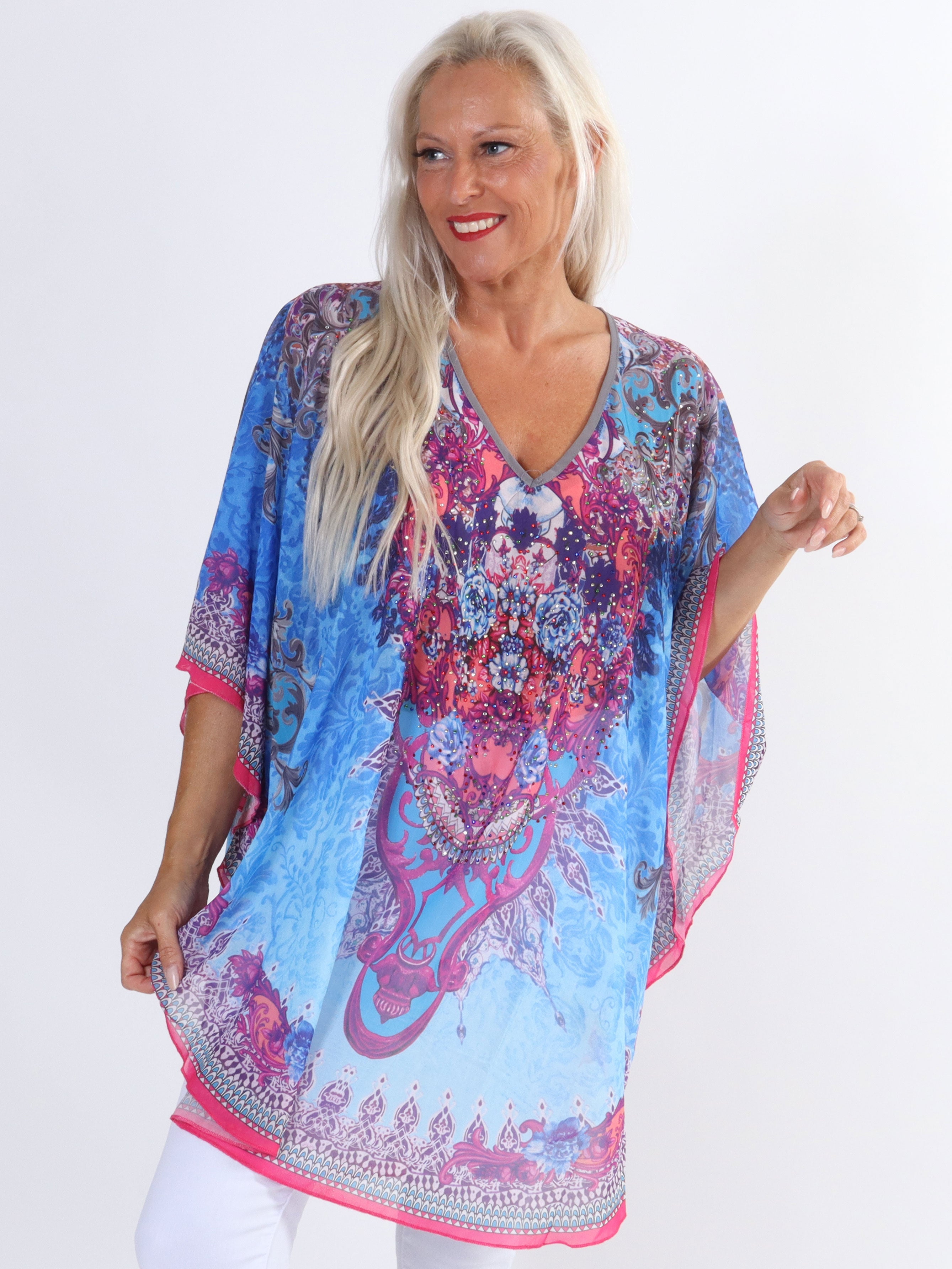 Sigga - Halvtransparent tunika med fuskpälskant i plusstorlek