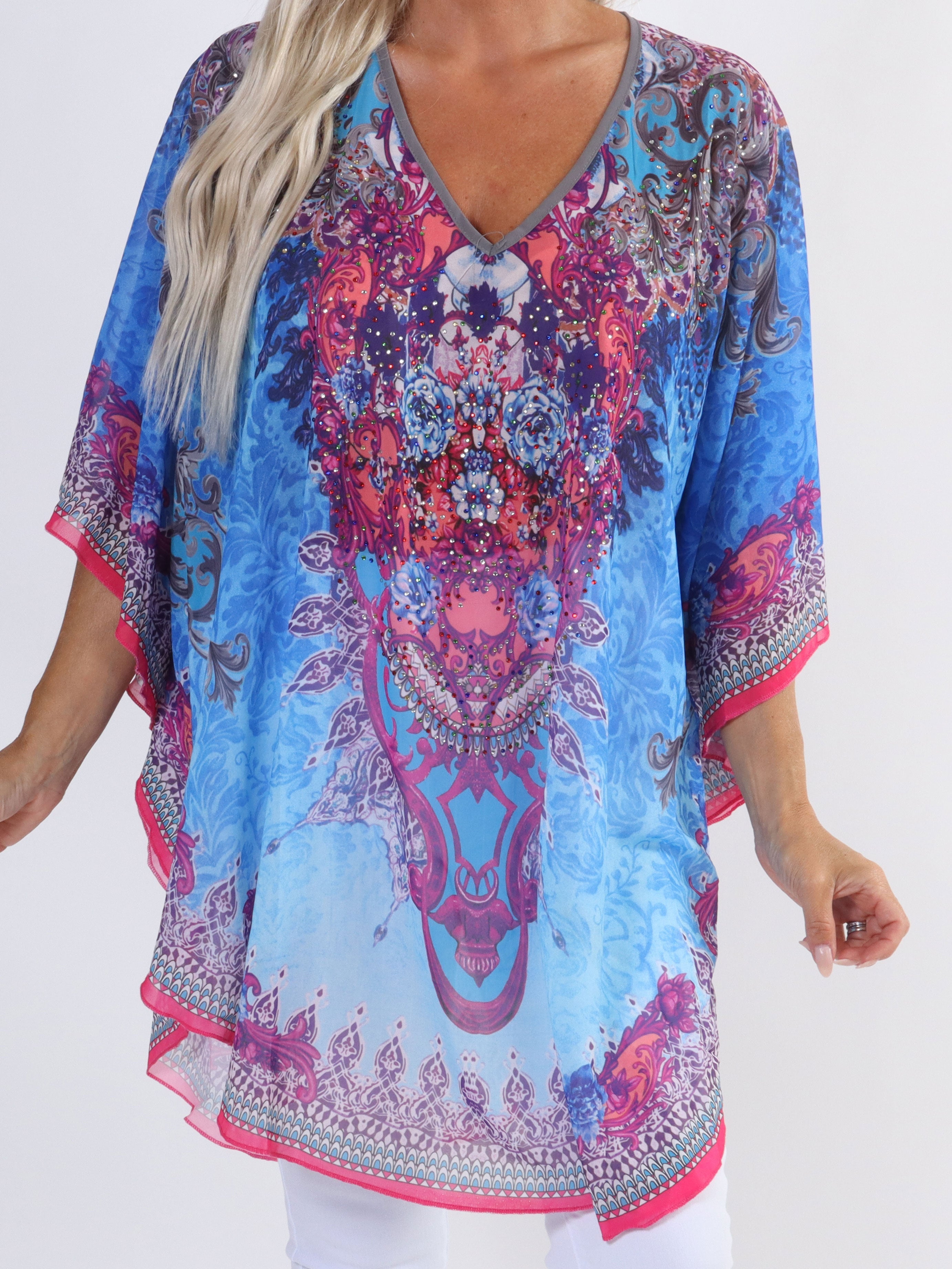 Sigga - Halvtransparent tunika med fuskpälskant i plusstorlek