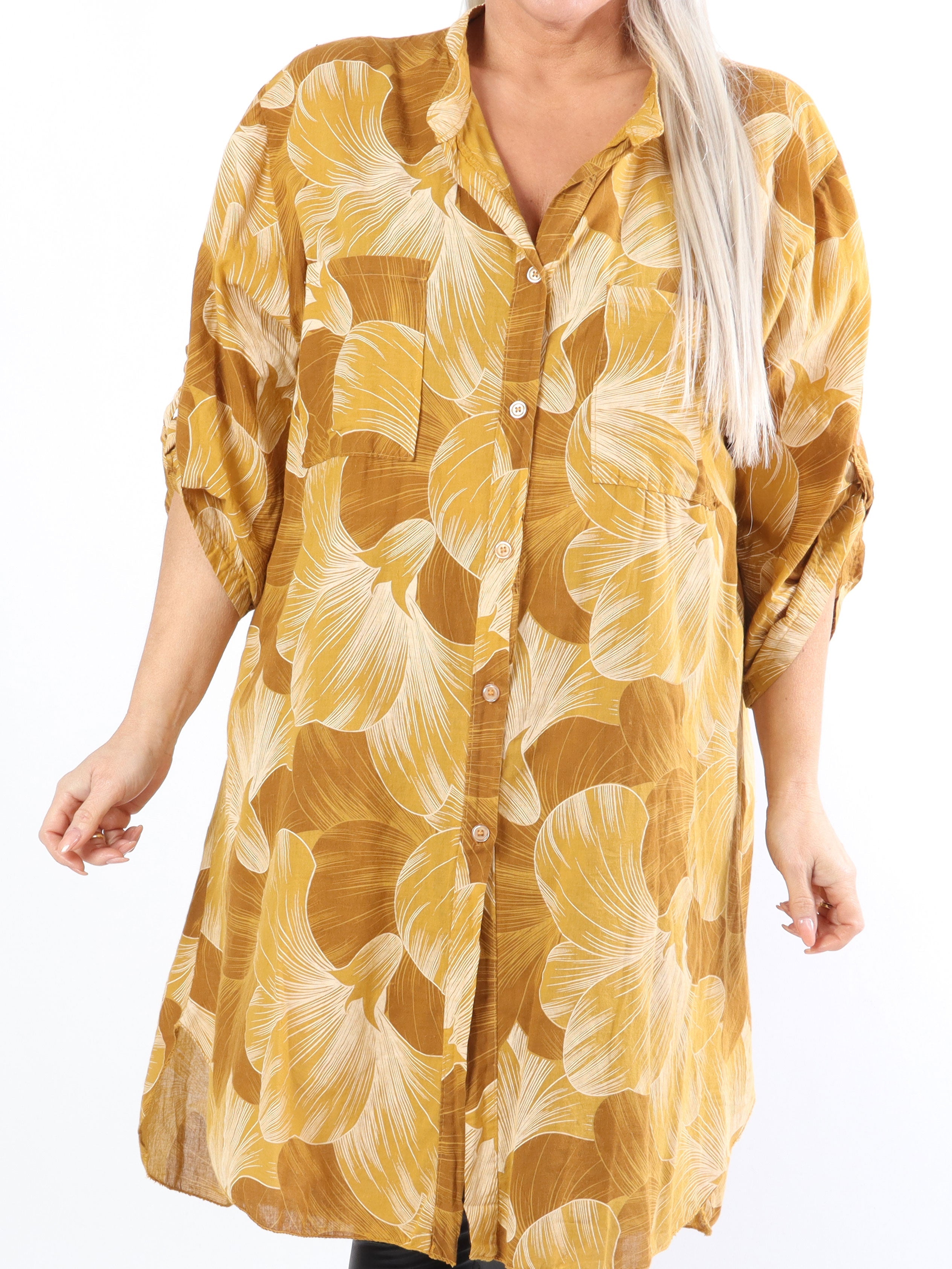 Silvana - Plus size skjorta i lätt mönstrat tyg - Army