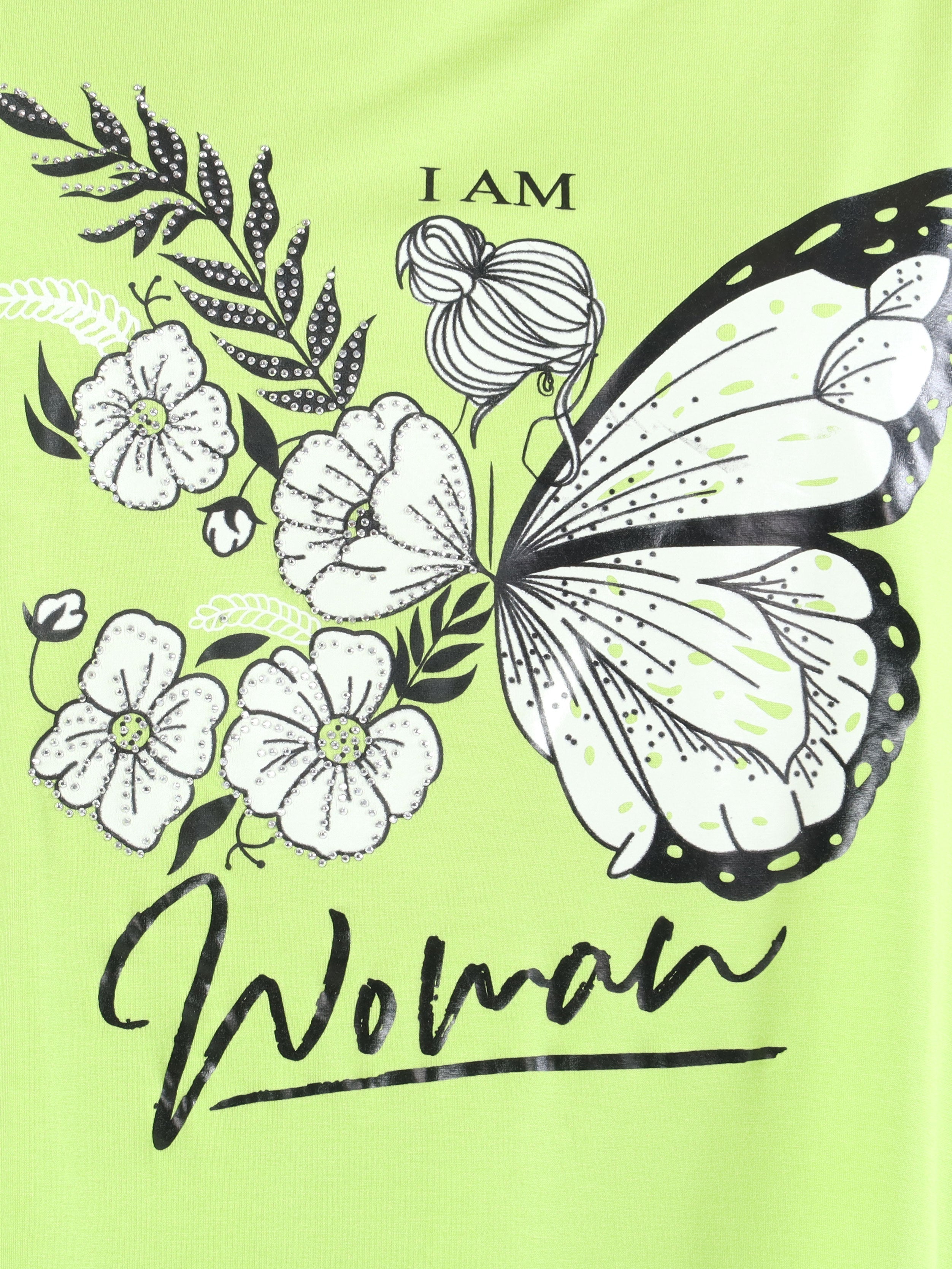 Sisse - Mjuk elastisk plus size blus med motiv och imiterad kant