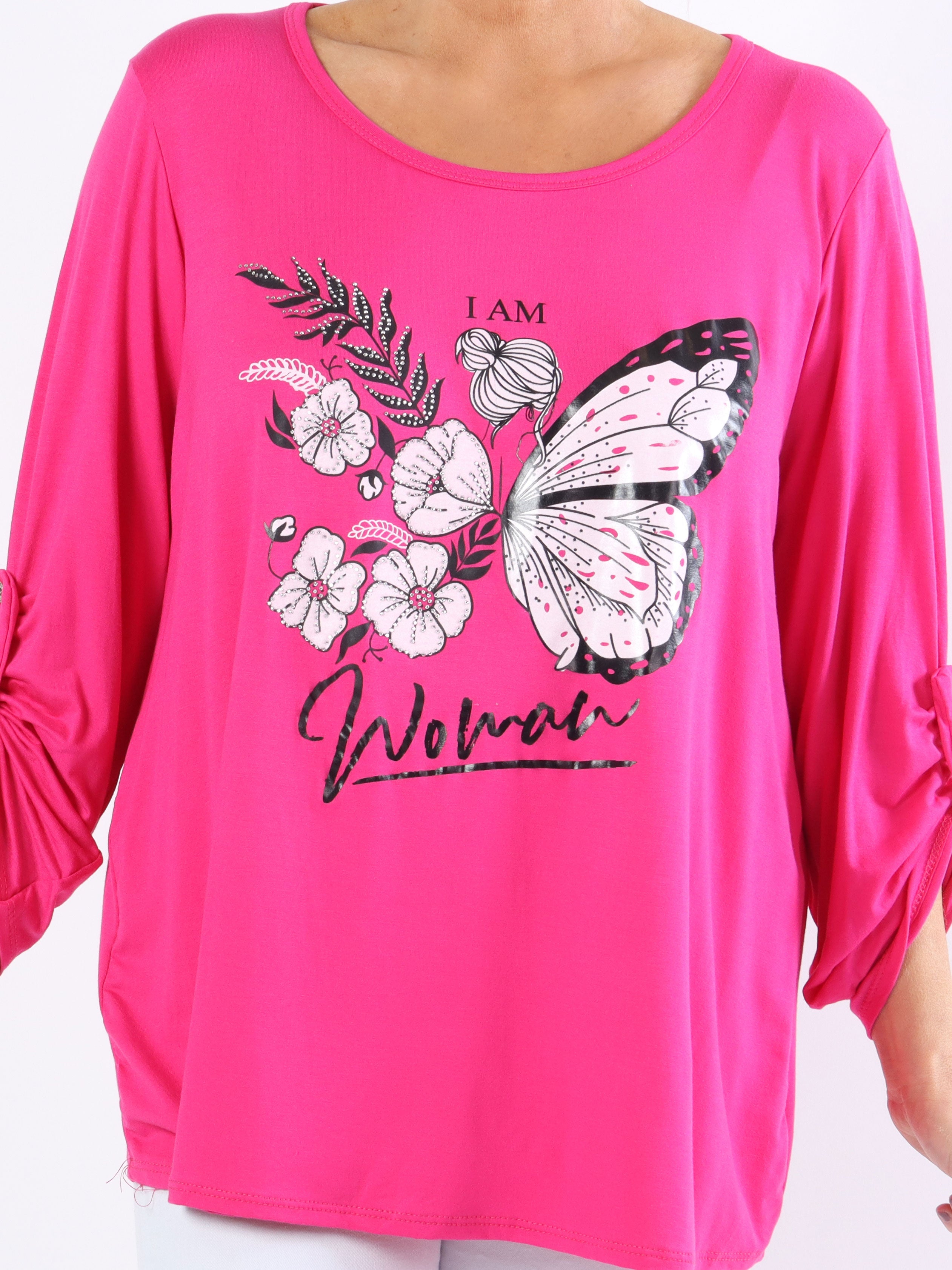 Sisse - Mjuk elastisk plus size blus med motiv och imiterad kant