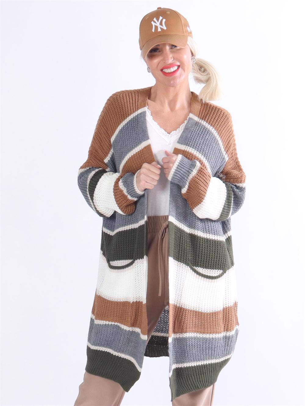 Siv - Svart och grå randig stickad kofta