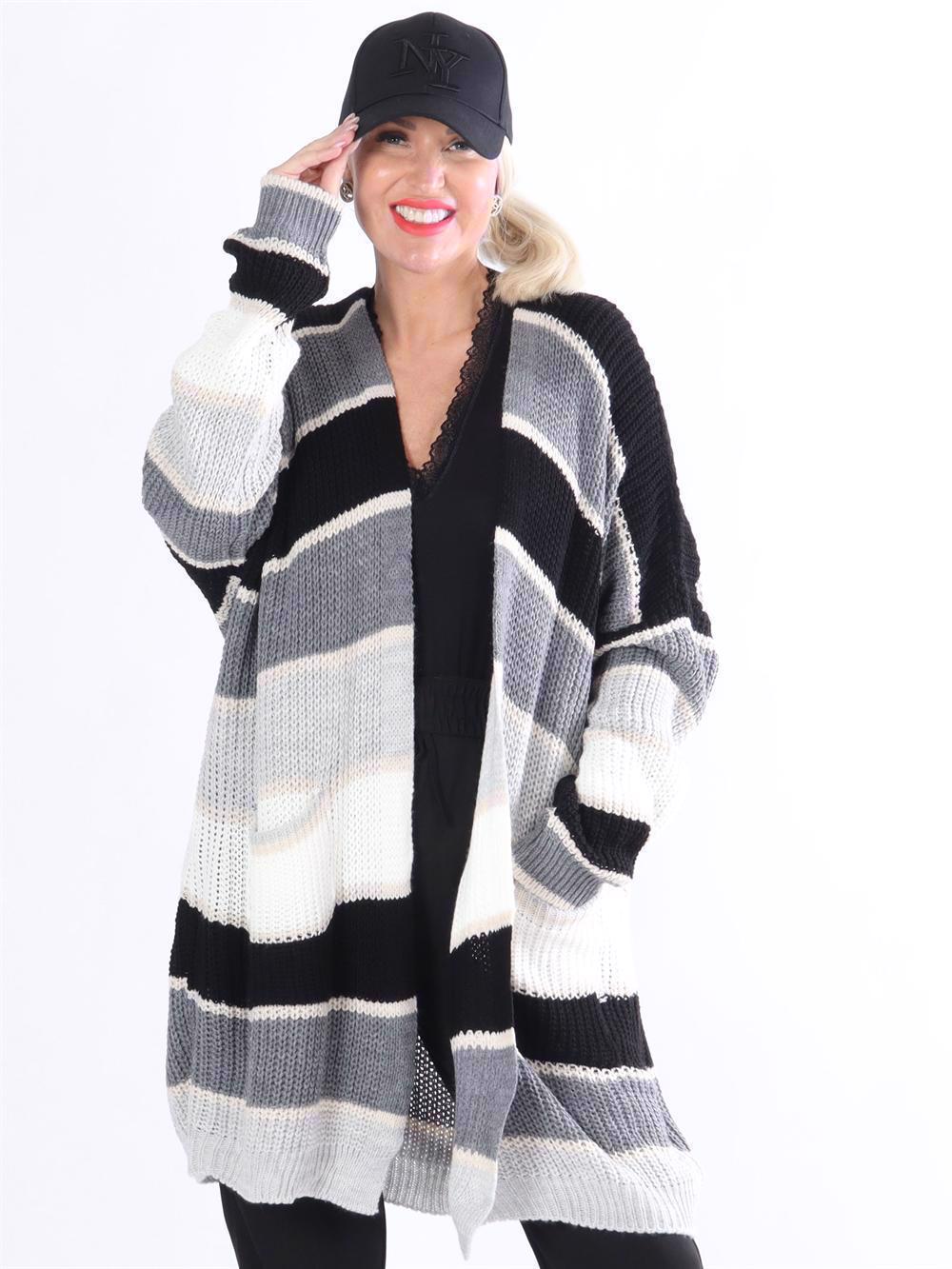 Siv - Svart och grå randig stickad kofta