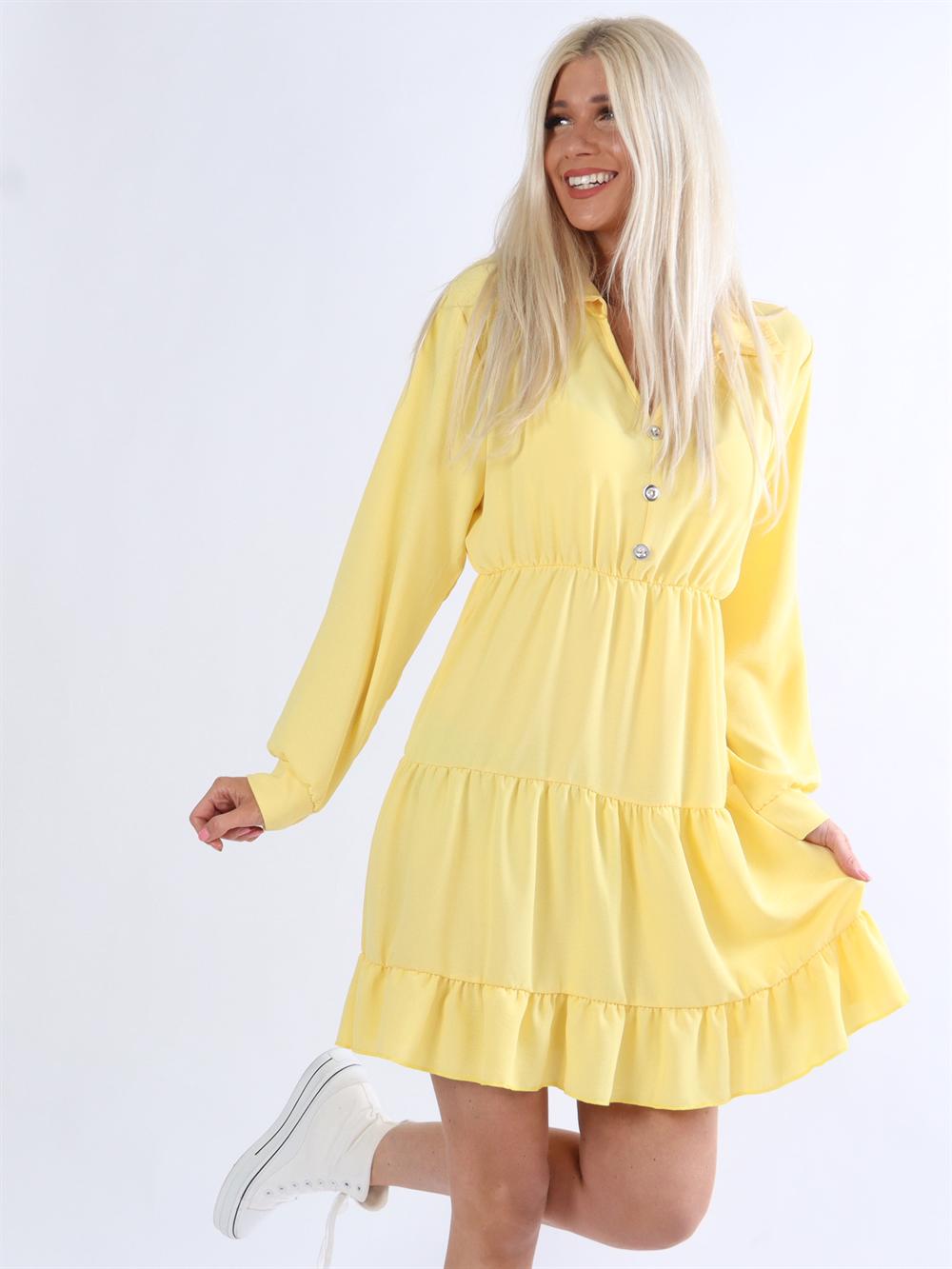 Slavia - Klänning med silverknappar och gummiband i midjan