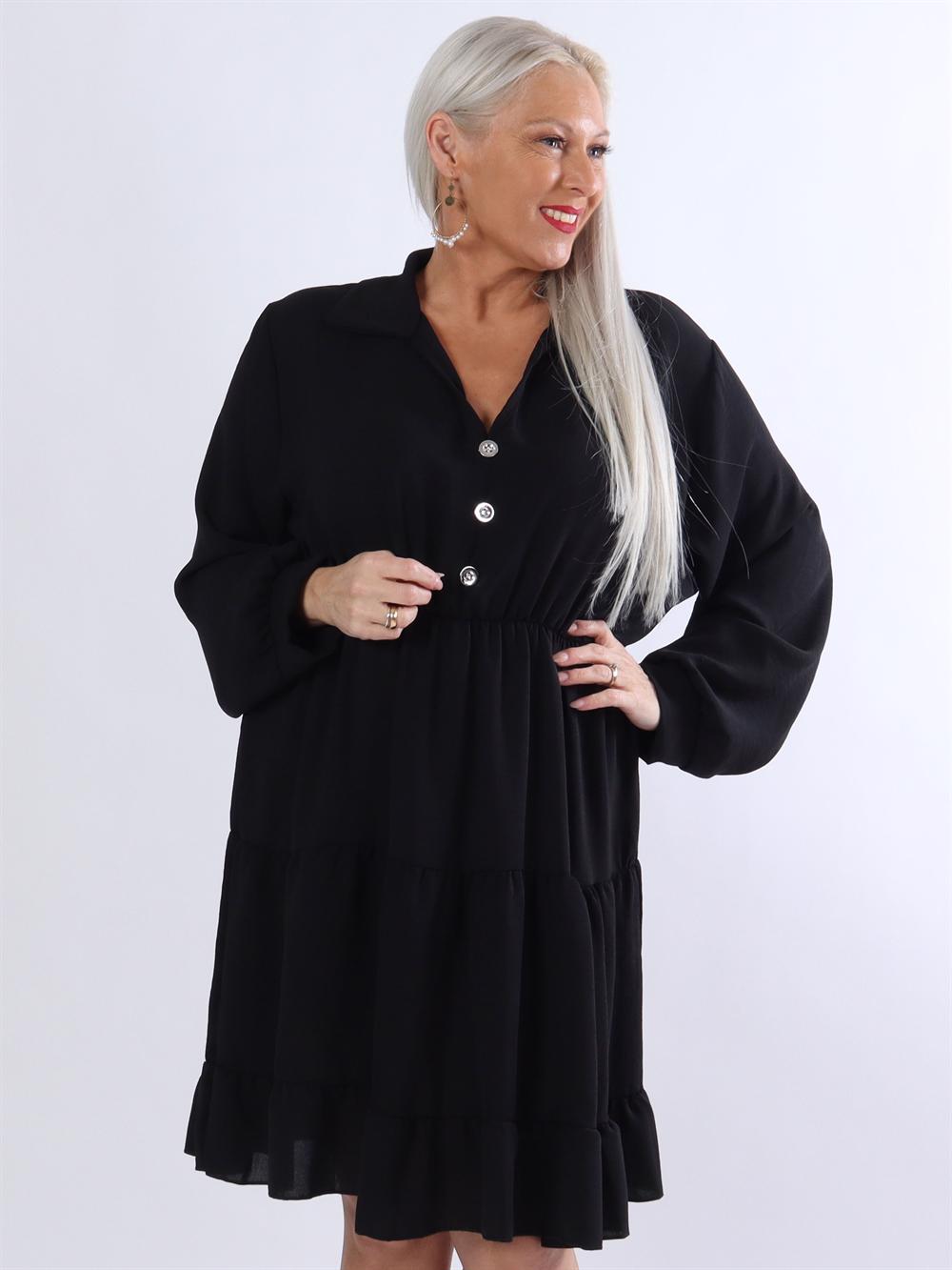 Slavia - Klänning med silverknappar och gummiband i midjan