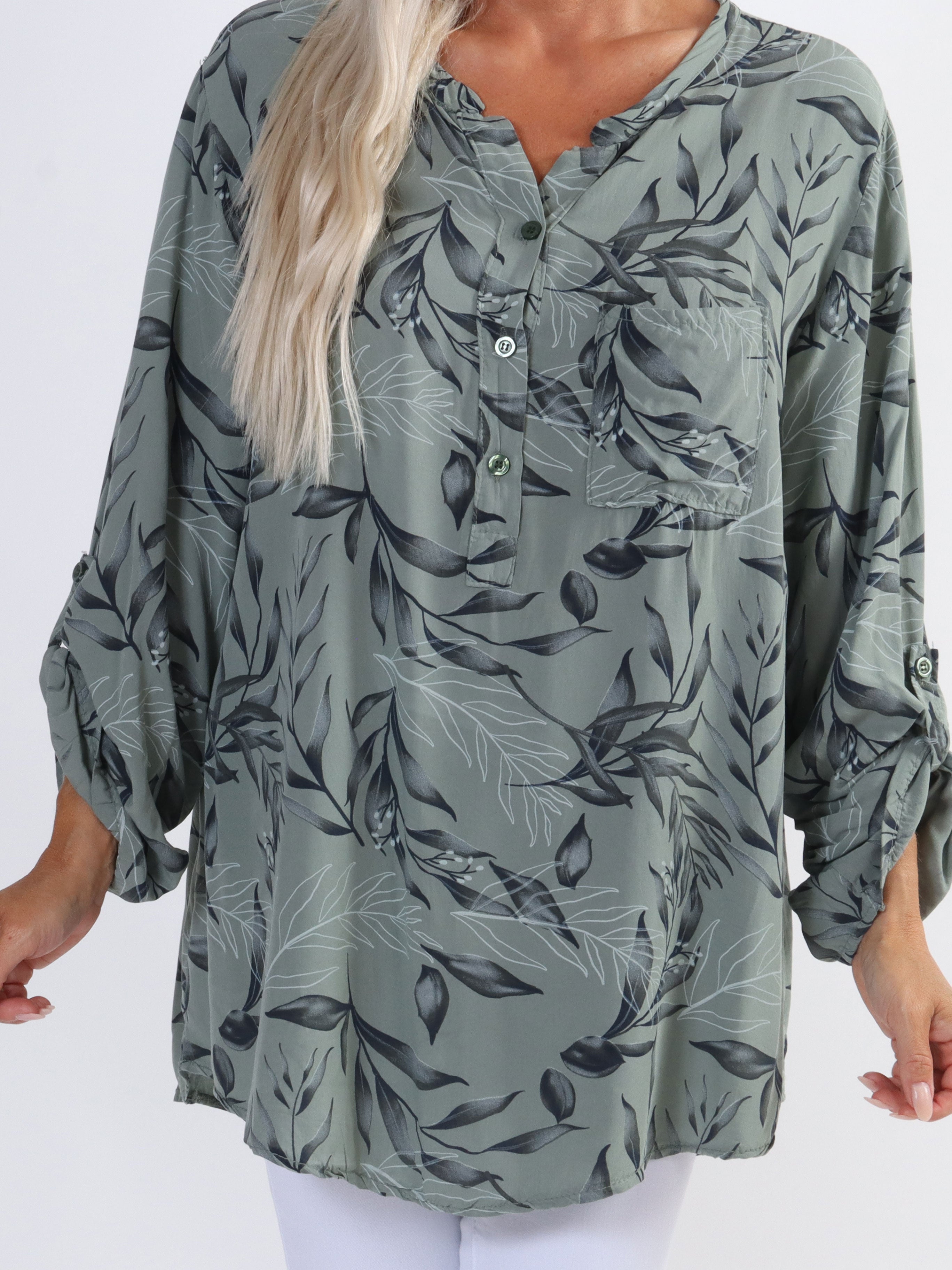 Sne - Fin bomullsskjorta i plus size med bladmotiv - Orange