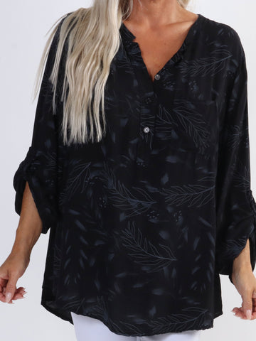 Sne - Fin bomullsskjorta i plus size med bladmotiv