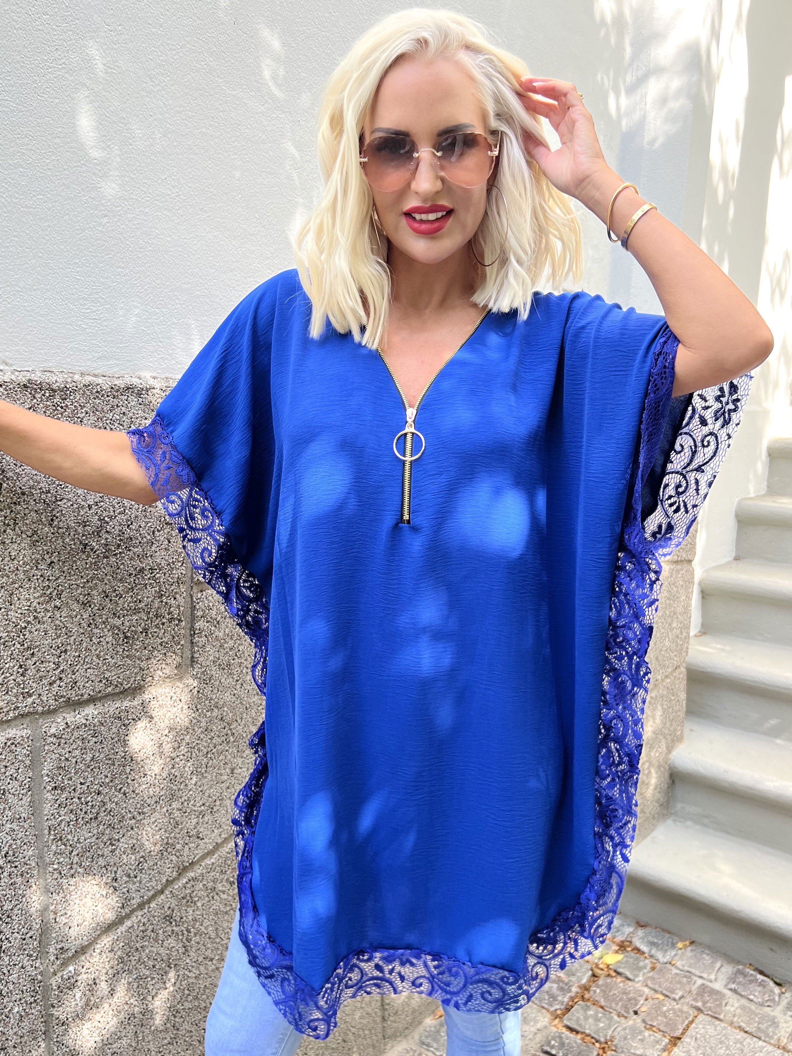 Sofie - Oversize tunika med dragkedja och spets