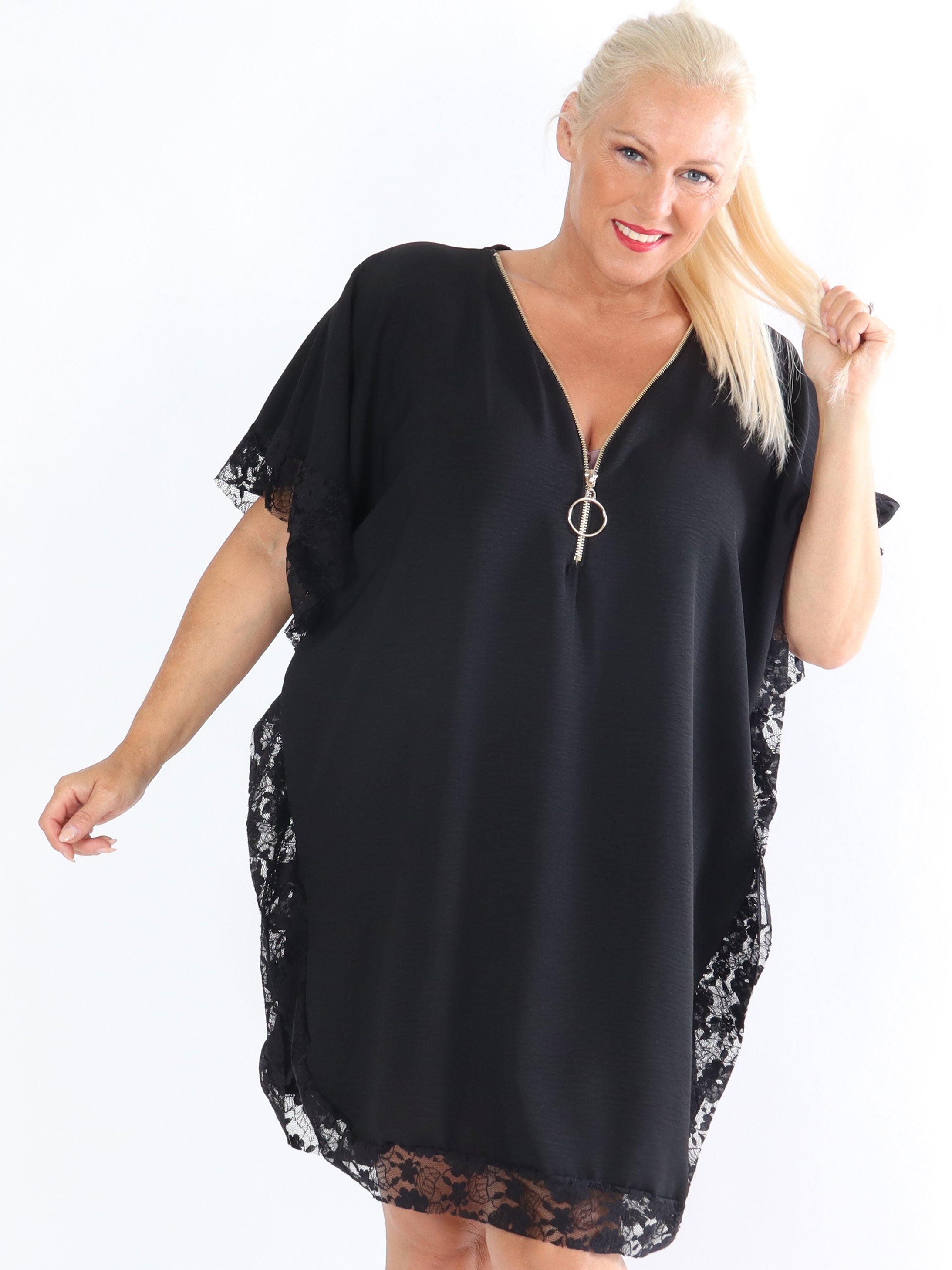 Sofie - Plus size tunika med spets och dragkedja - Army