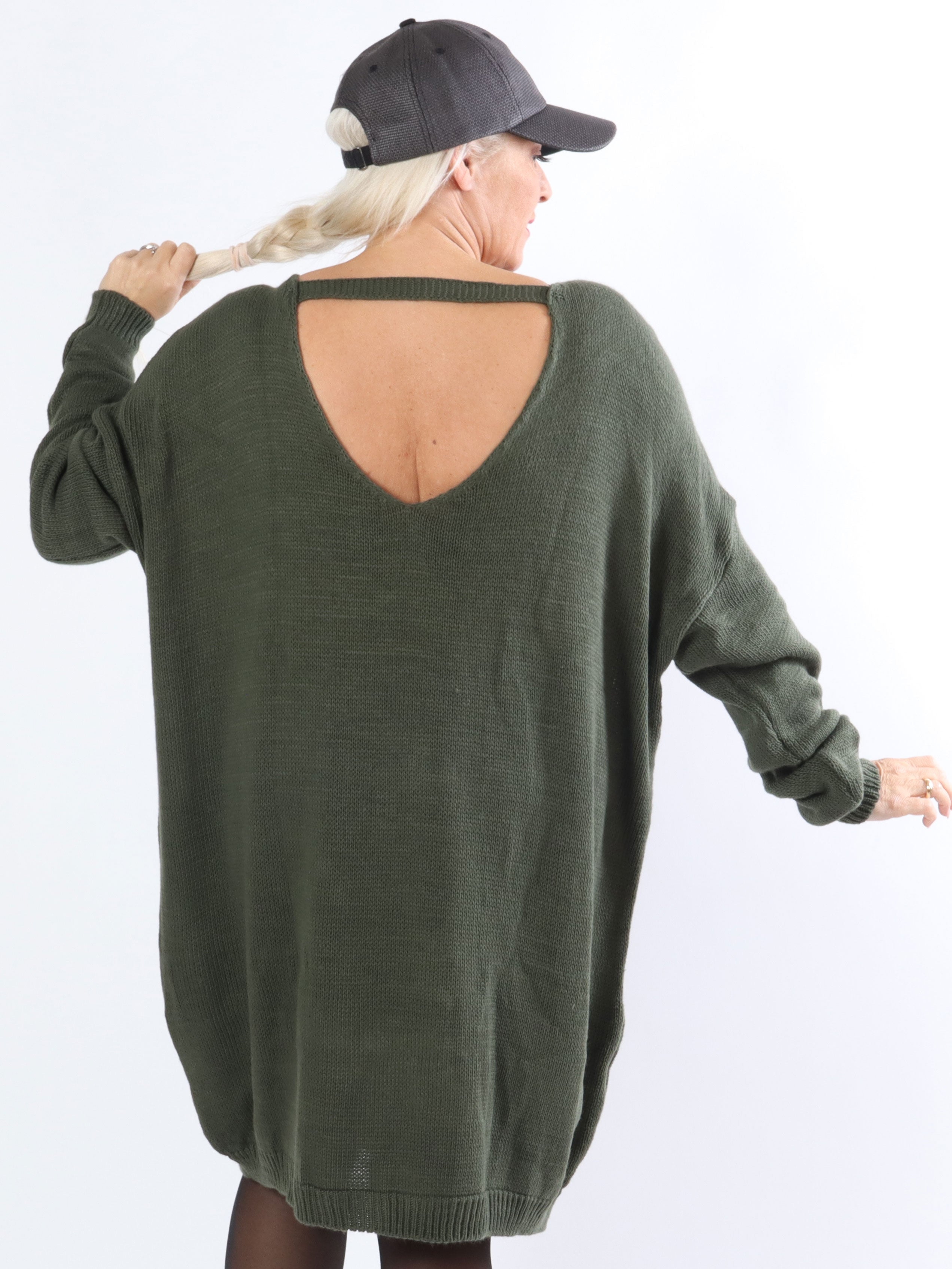 Stella - Enkel stickad klänning i plus size med låg rygg - Neon orange