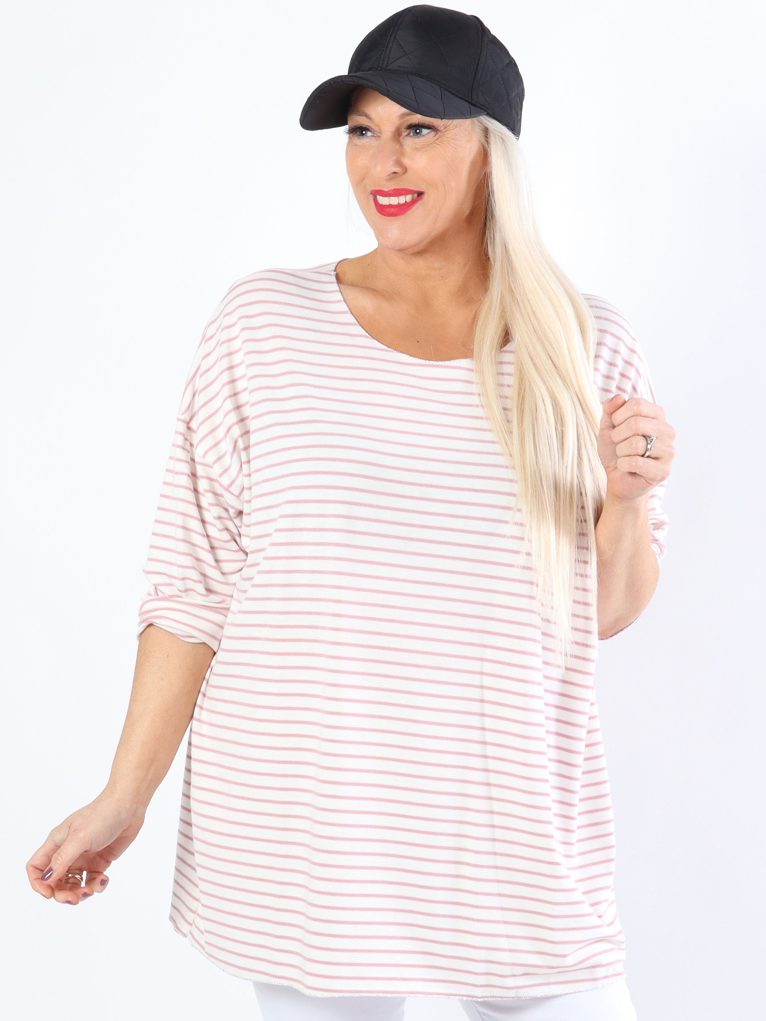 Stripe - Vit mjuk plus size blus med tunna ränder