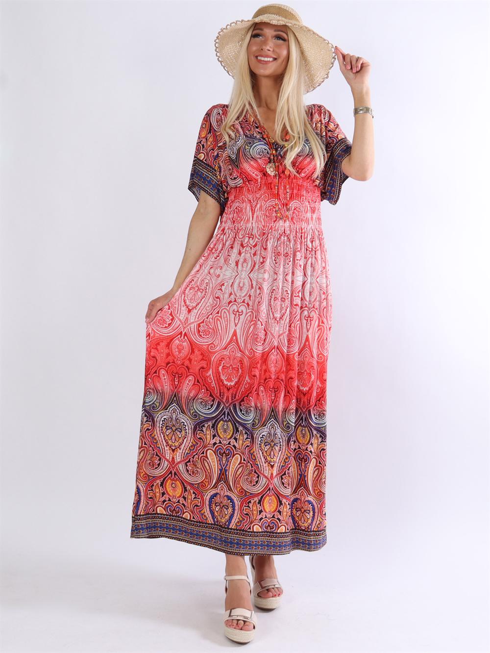 Pams - Lång mönstrad elastisk klänning (bestseller)