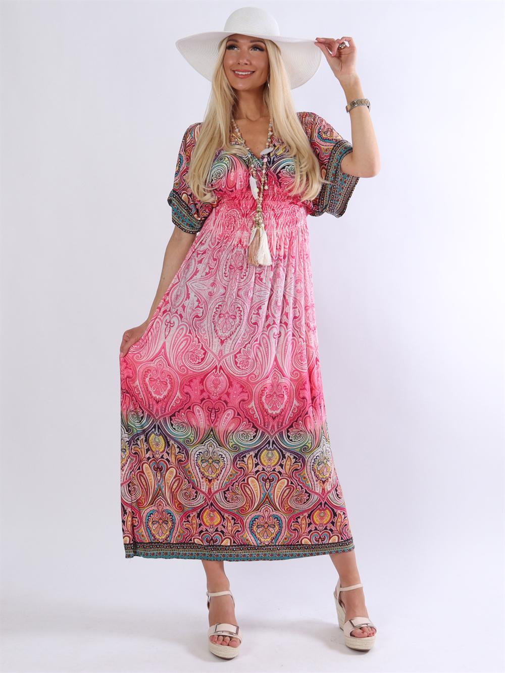 Pams - Lång mönstrad elastisk klänning (bestseller)