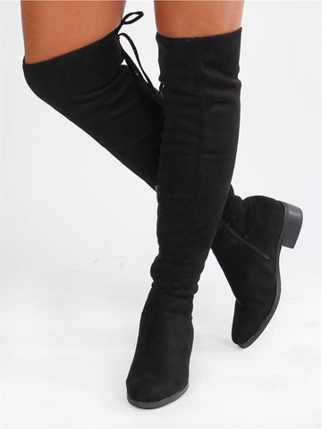 Taranto - Svarta overknee boots i mocka med liten klack