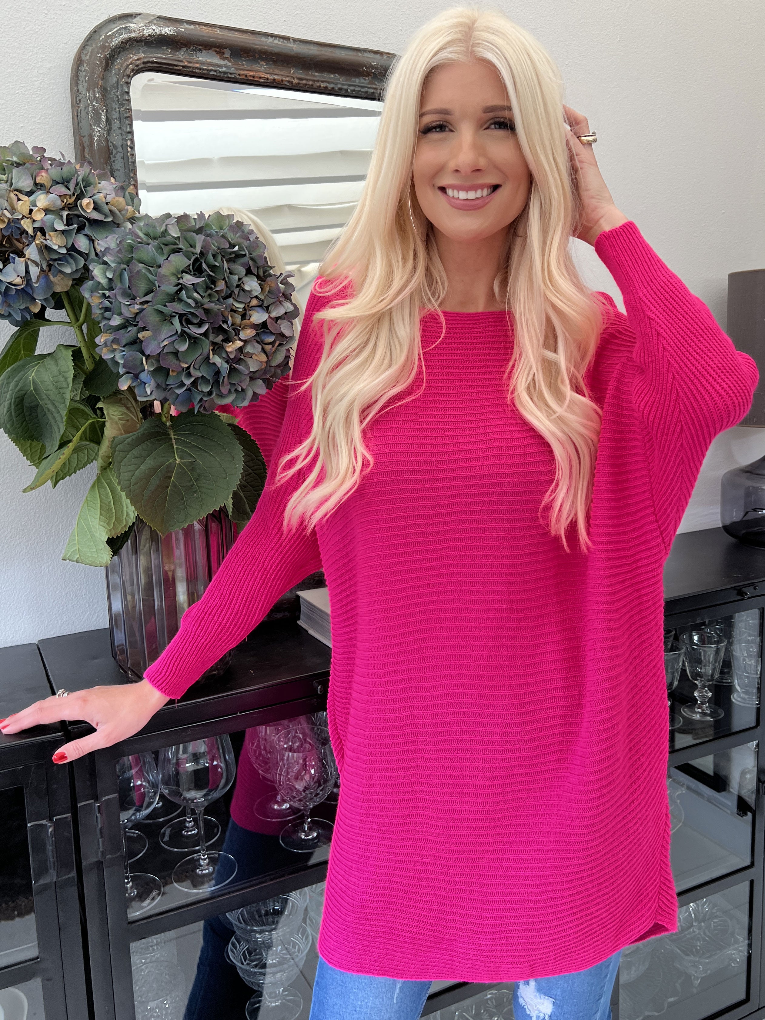 Teddy - Stickad blus med åtsittande ärmar