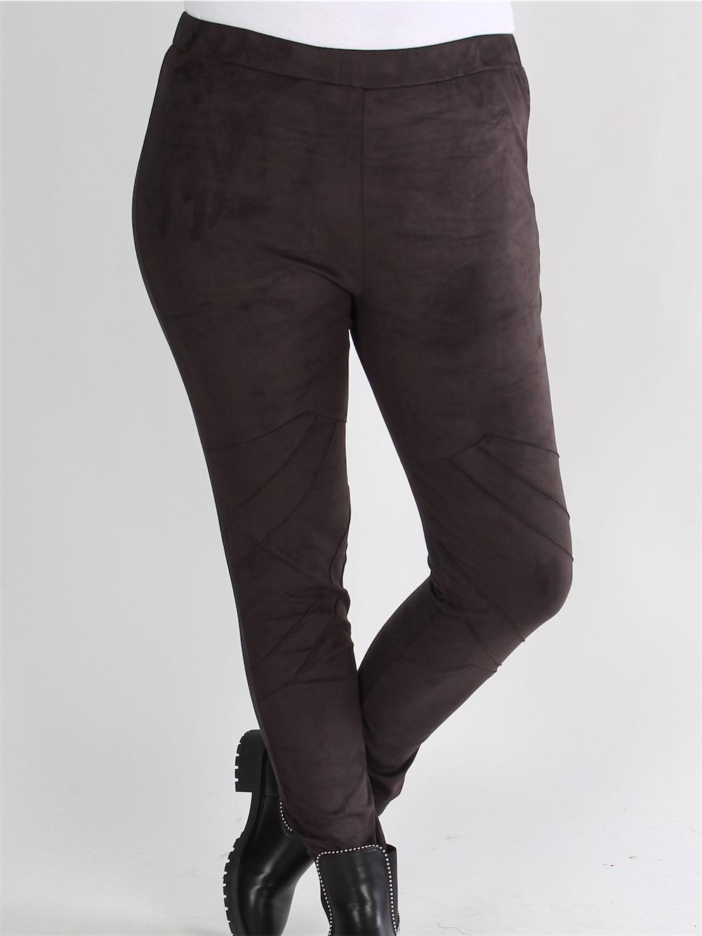 Thia - Svart mocka look leggings med sömnad detaljer på benet