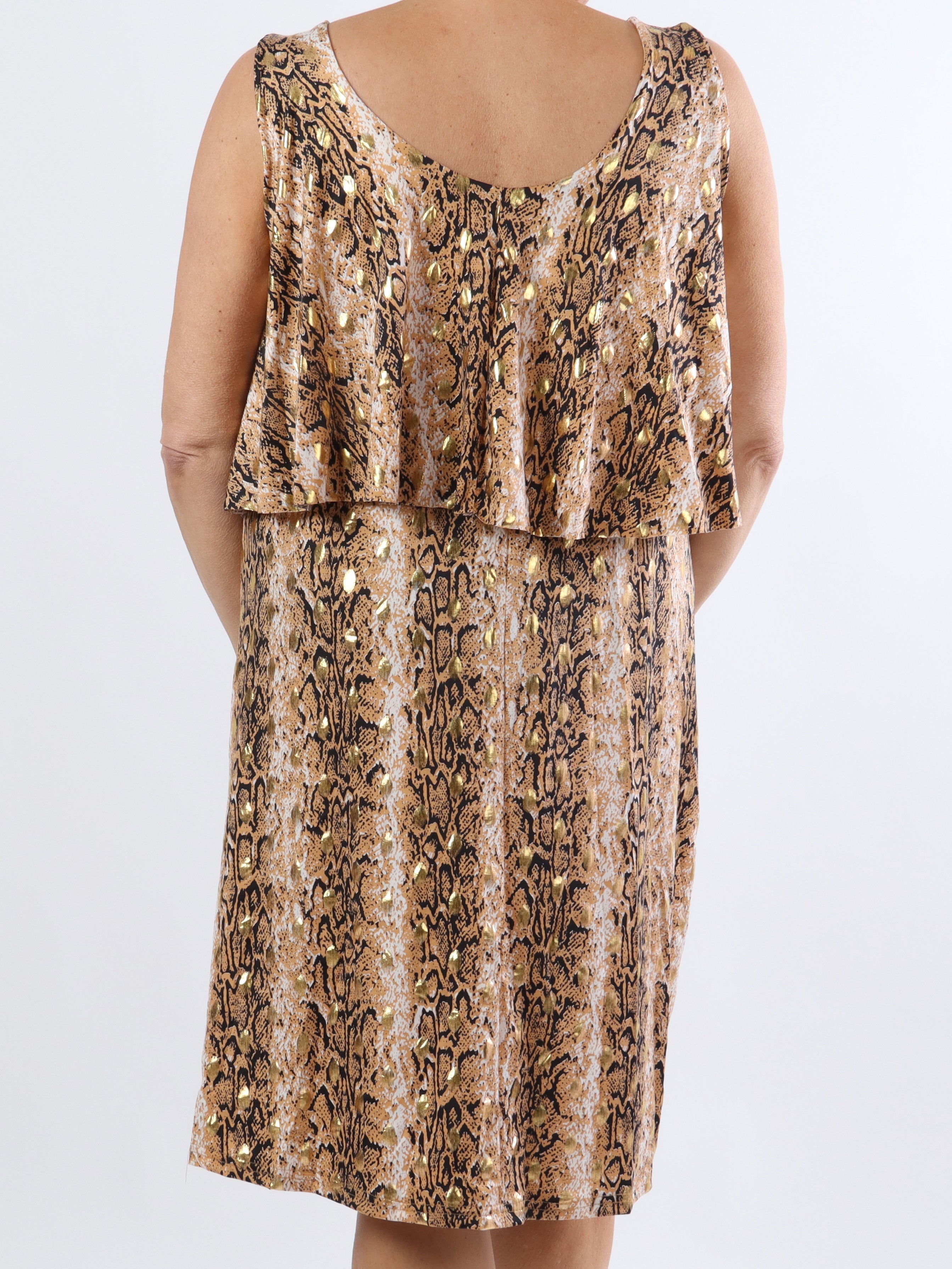 Tiger - Söt klänning i plus size med ormtryck och gulddetaljer - Grey