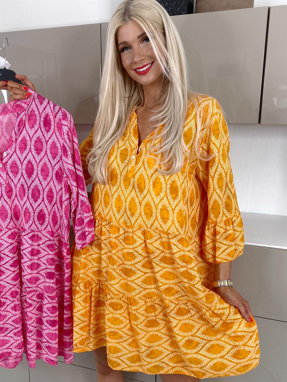 Tonja - Beige mönstrad tunika med lager på lager-look