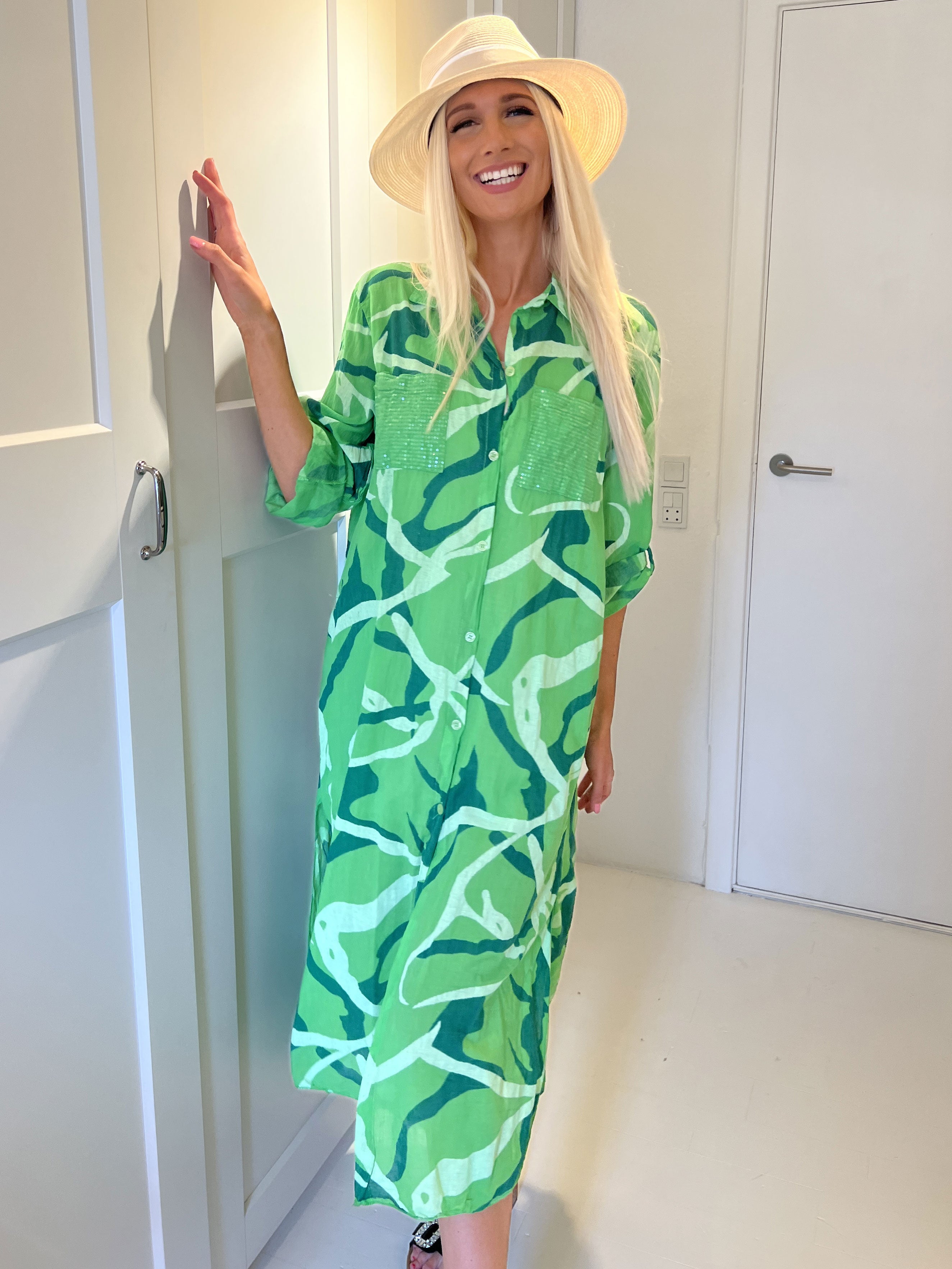 Trinny - Skjortklänning med paljettfickor