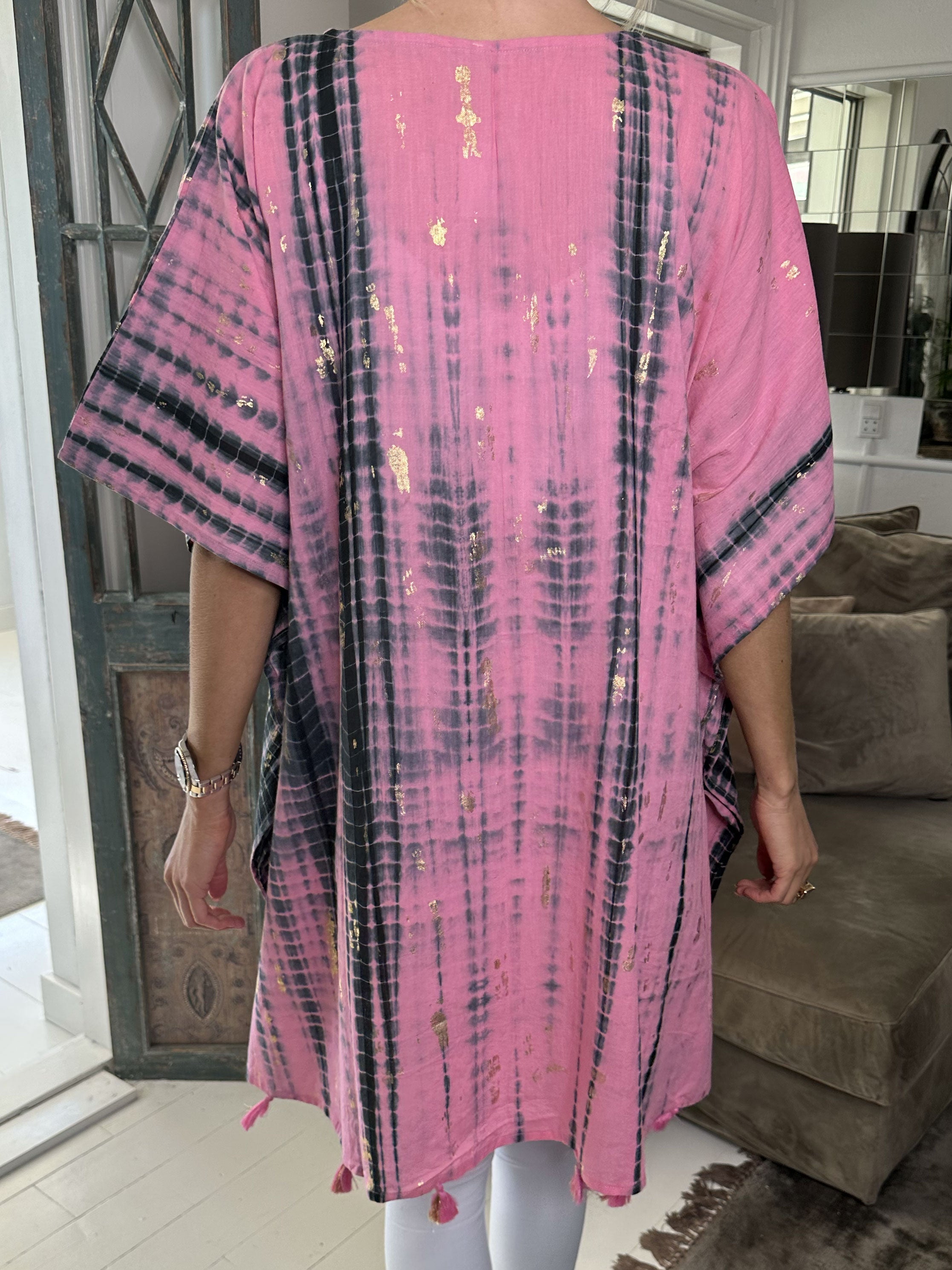 Tulle - Lättviktig tunika med guldfärgade ränder och band