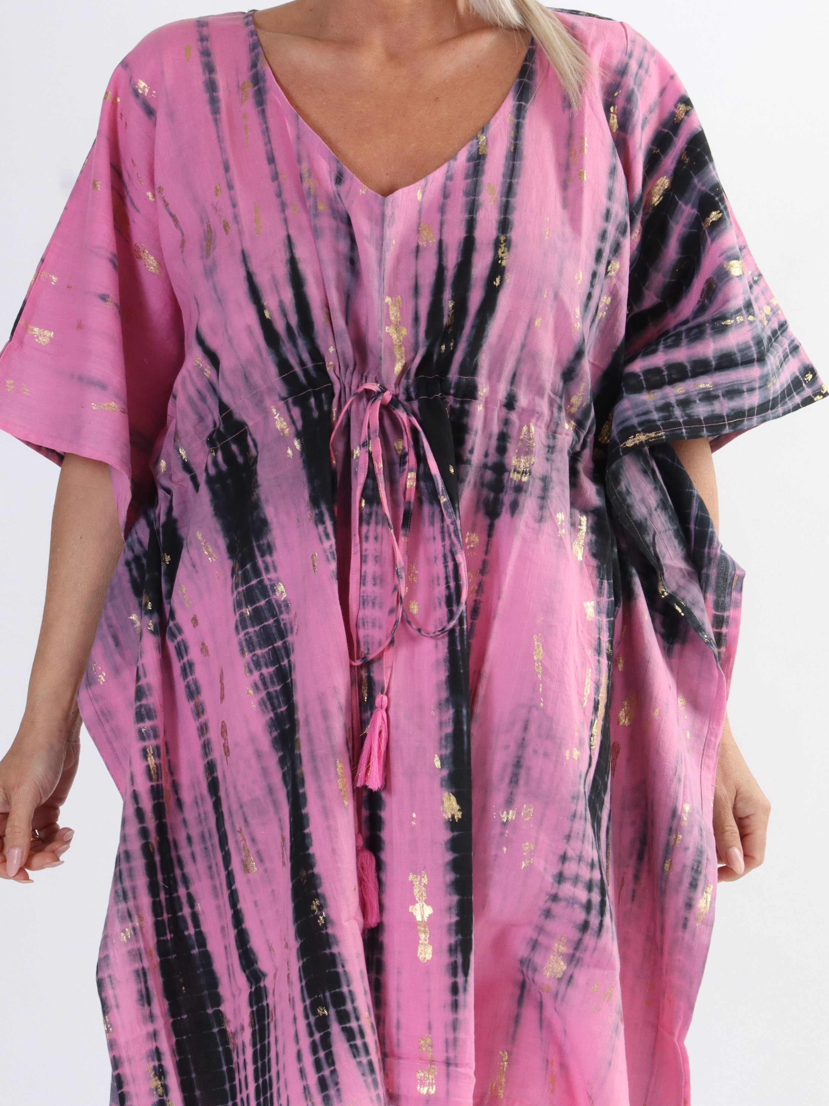 Tulle - Lätt plus size tunika med guldfärgade ränder och band