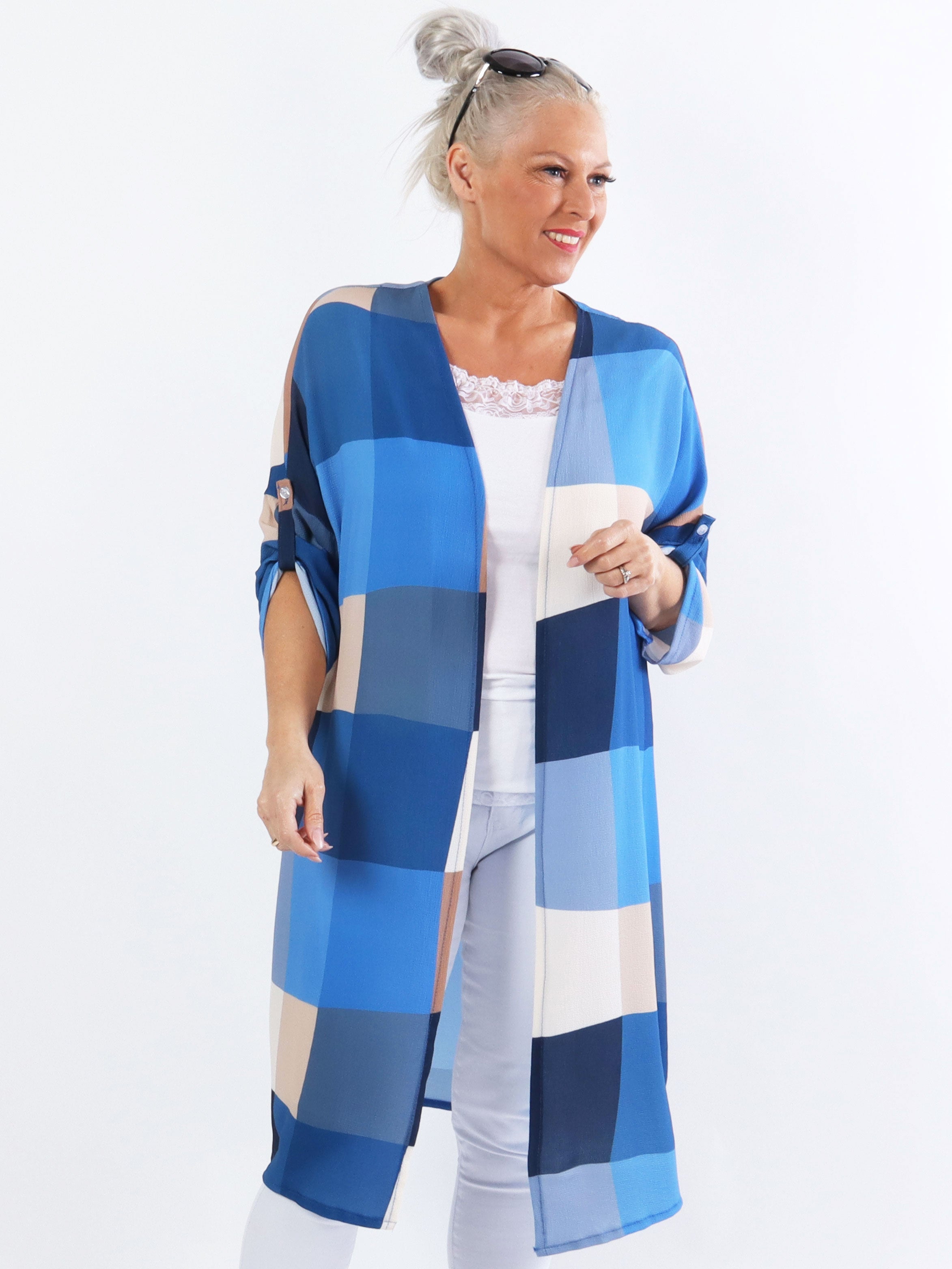 Vanesa Kimono - Söt plus size kimono i viskos med rutor - Green