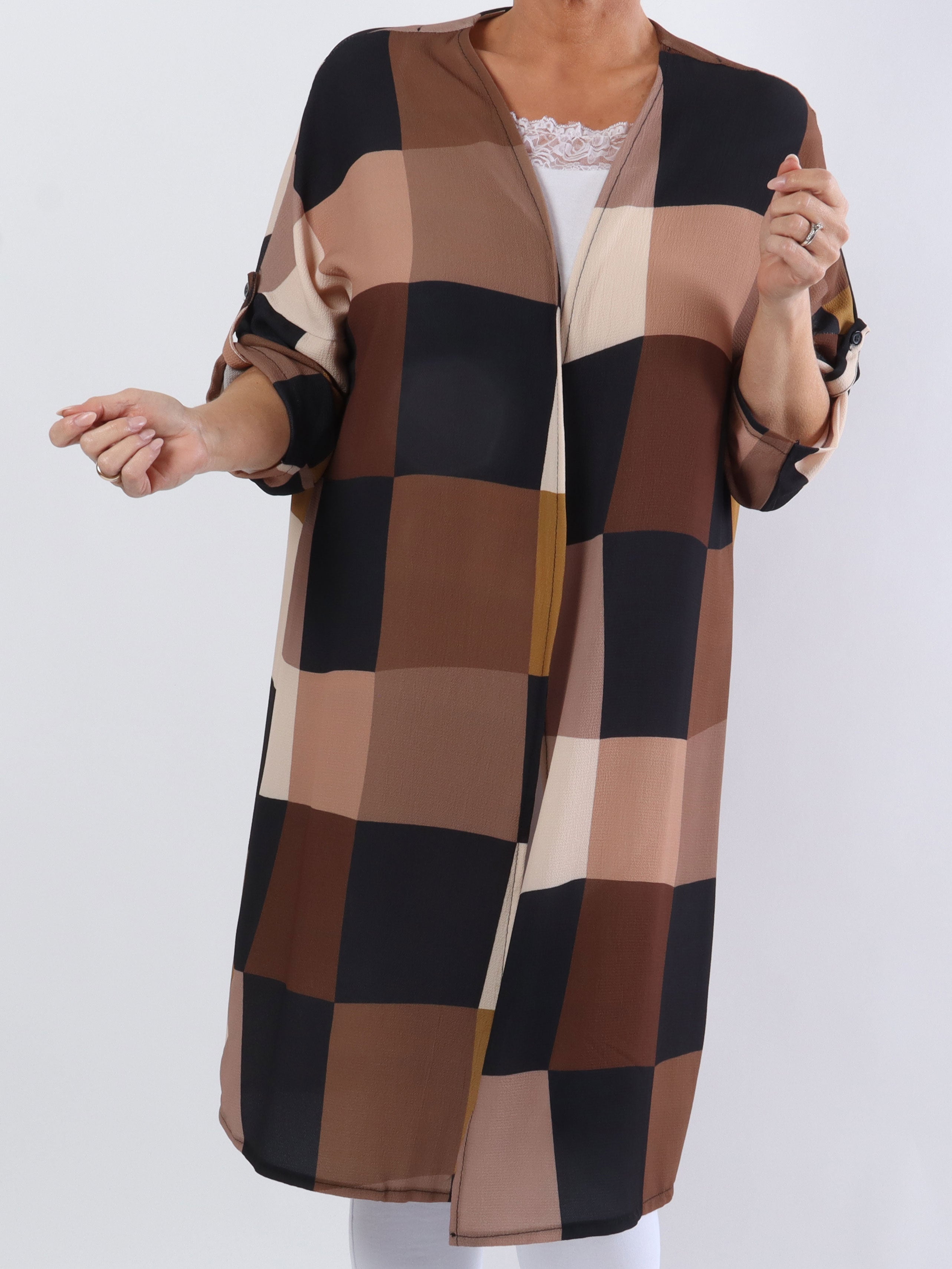 Vanesa Kimono - Söt plus size kimono i viskos med rutor - Blue