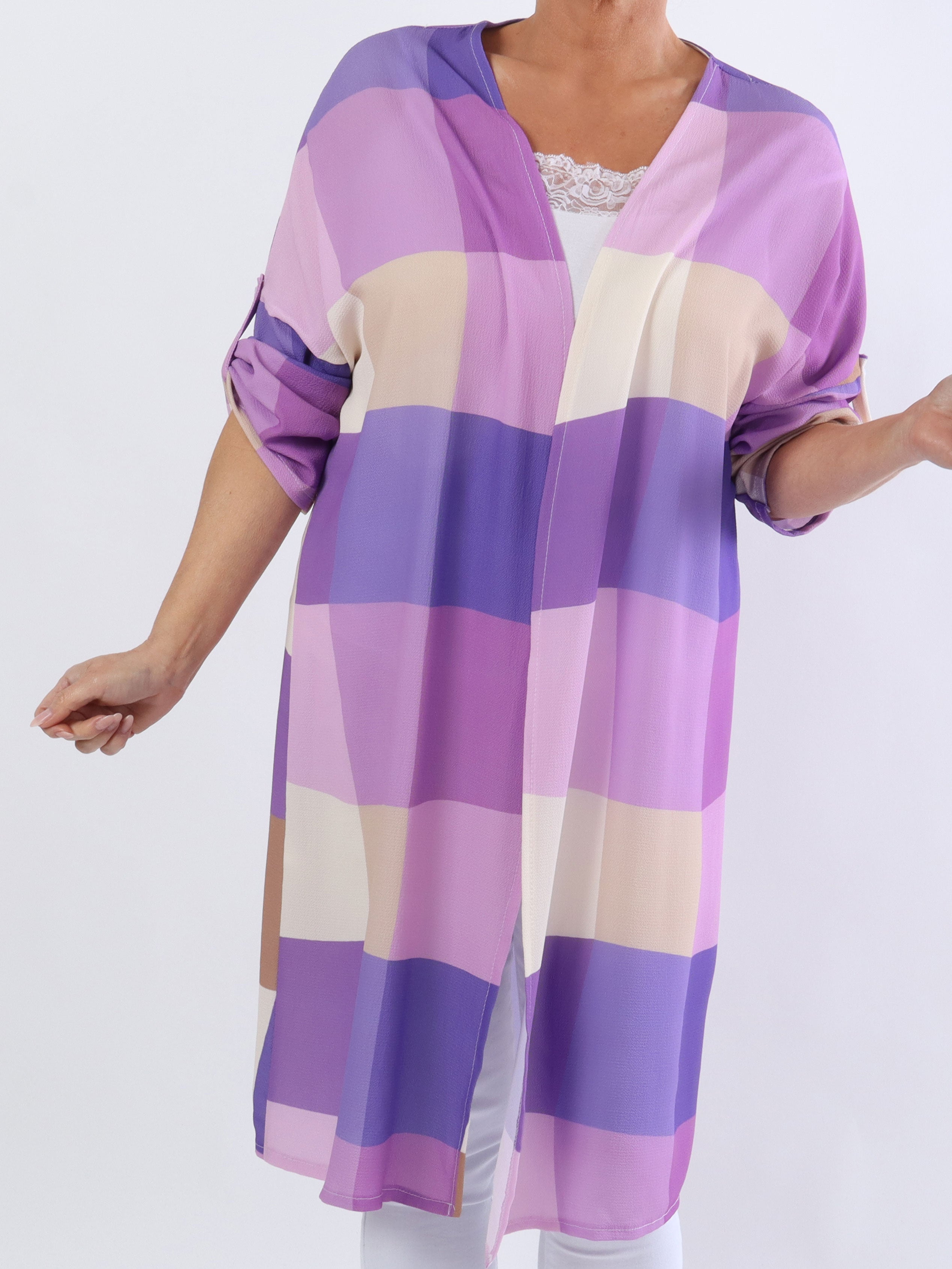 Vanesa Kimono - Söt plus size kimono i viskos med rutor