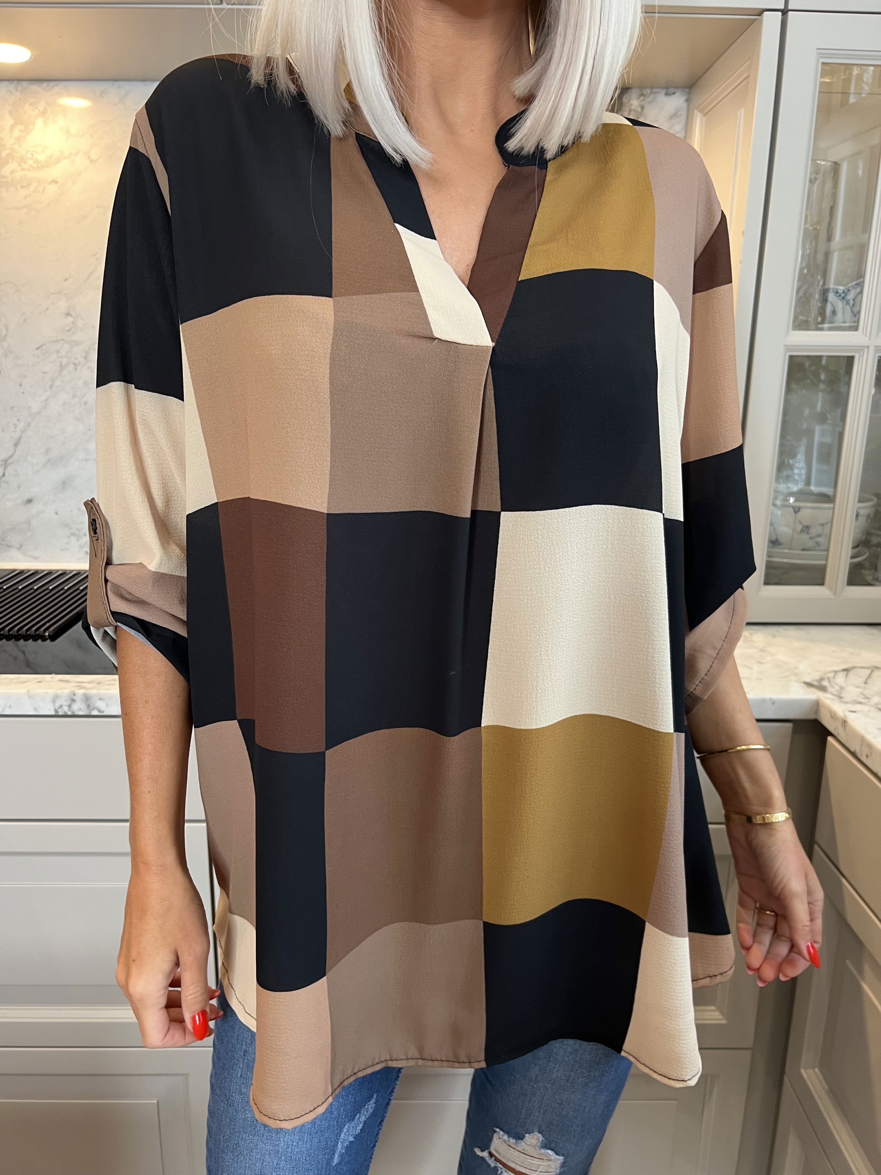 Vanesa - Lång rutig flerfärgad tunika