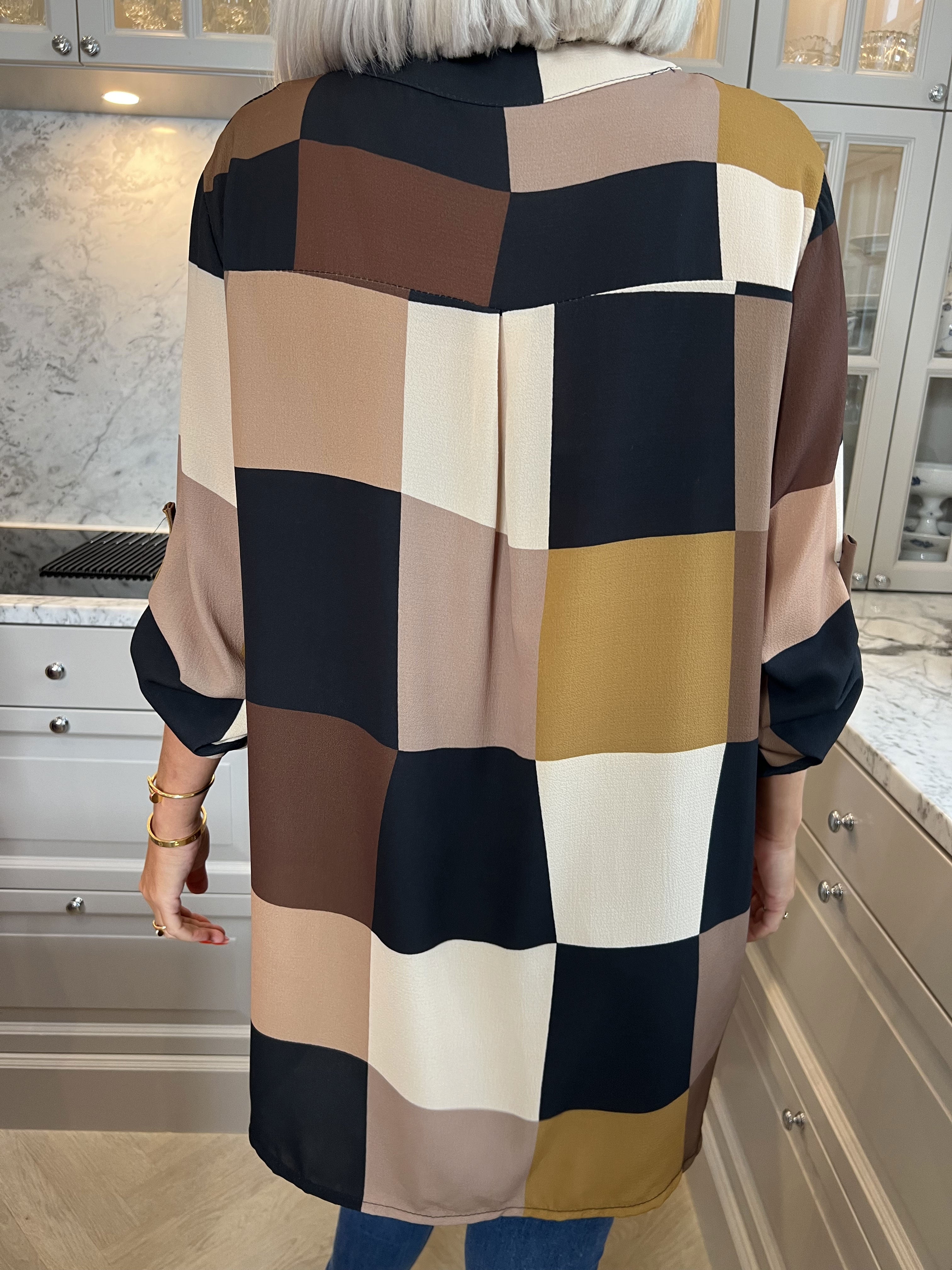 Vanesa - Lång rutig flerfärgad tunika