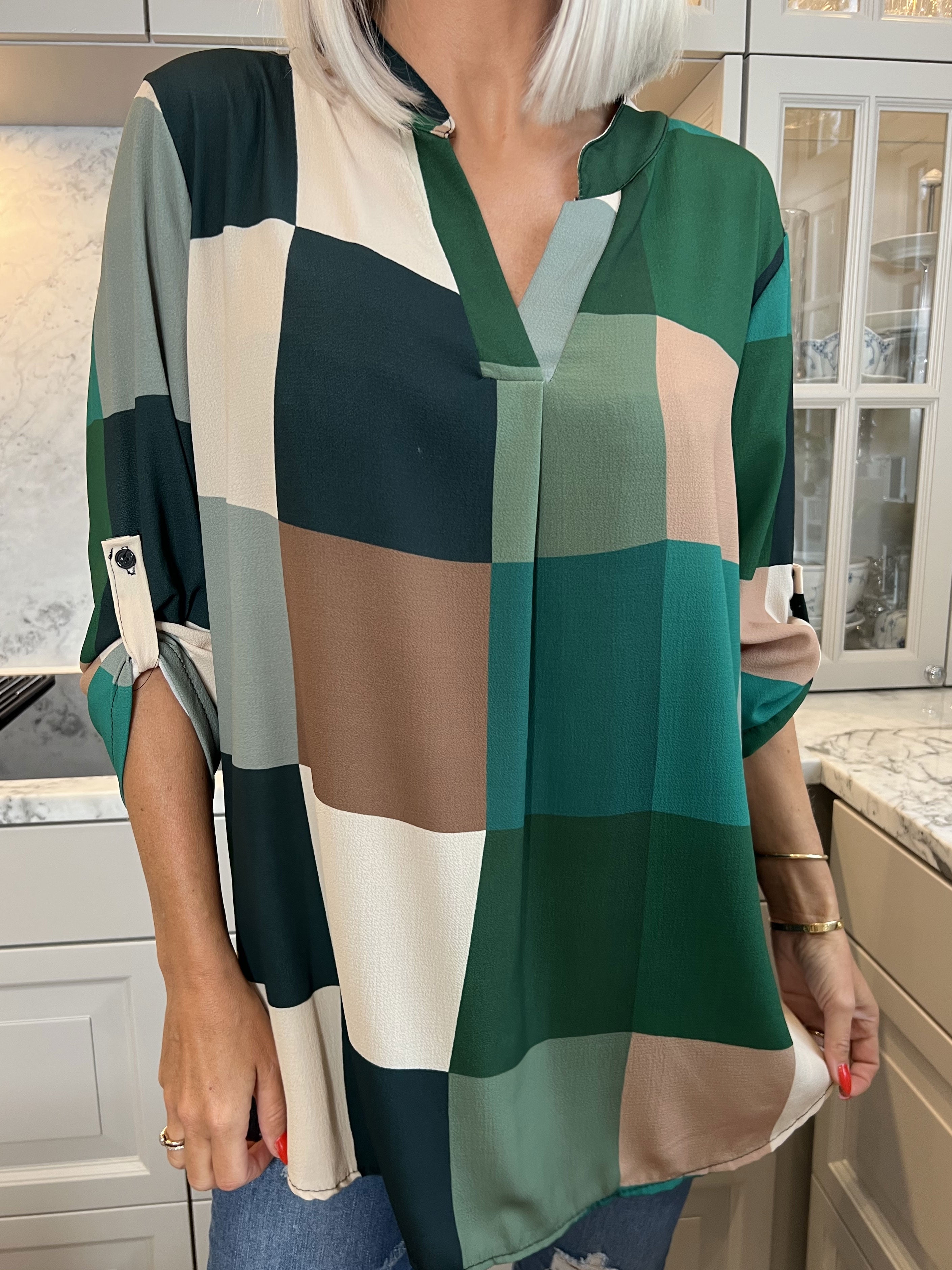 Vanesa - Lång rutig flerfärgad tunika