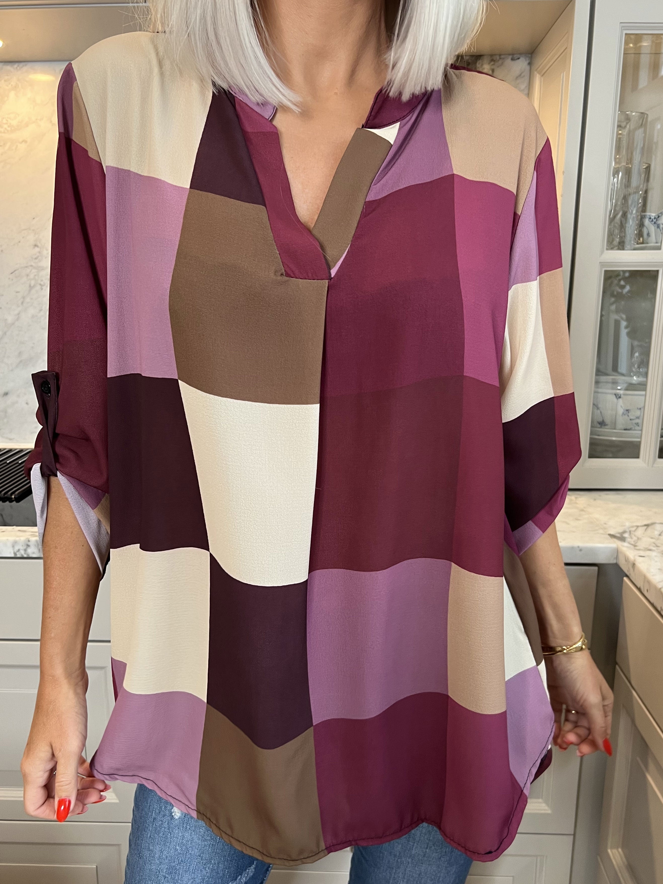 Vanesa - Lång rutig flerfärgad tunika