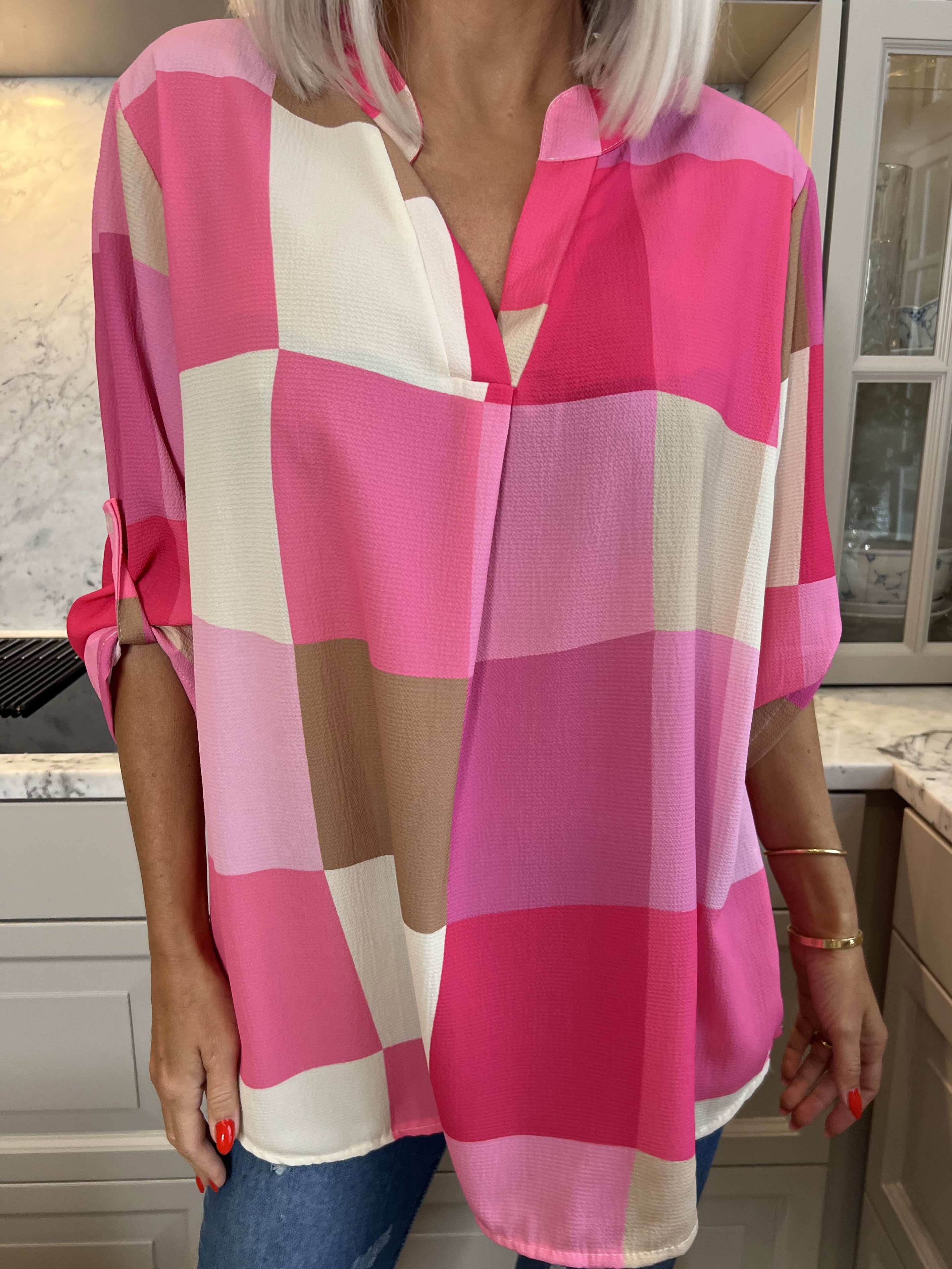 Vanesa - Lång rutig flerfärgad tunika