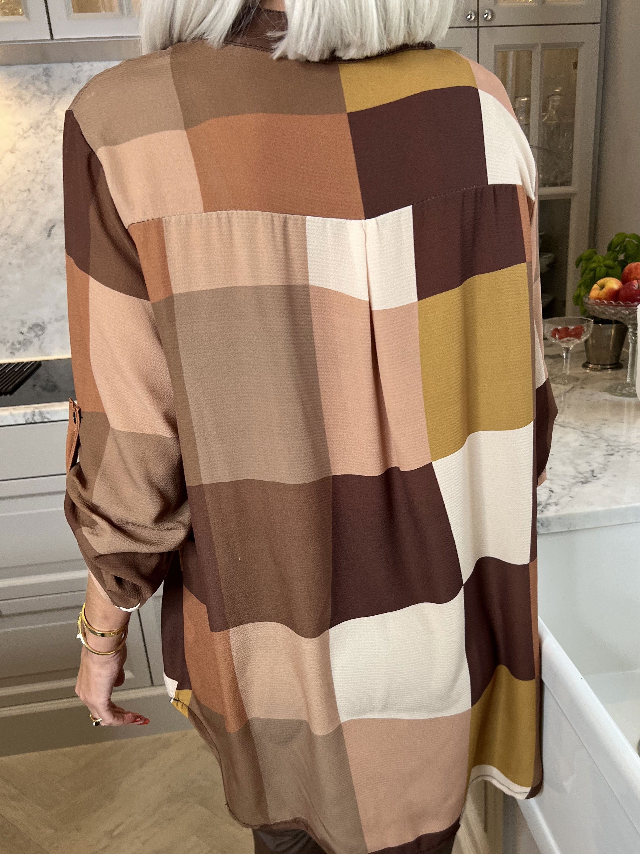 Vanesa - Lång rutig flerfärgad tunika