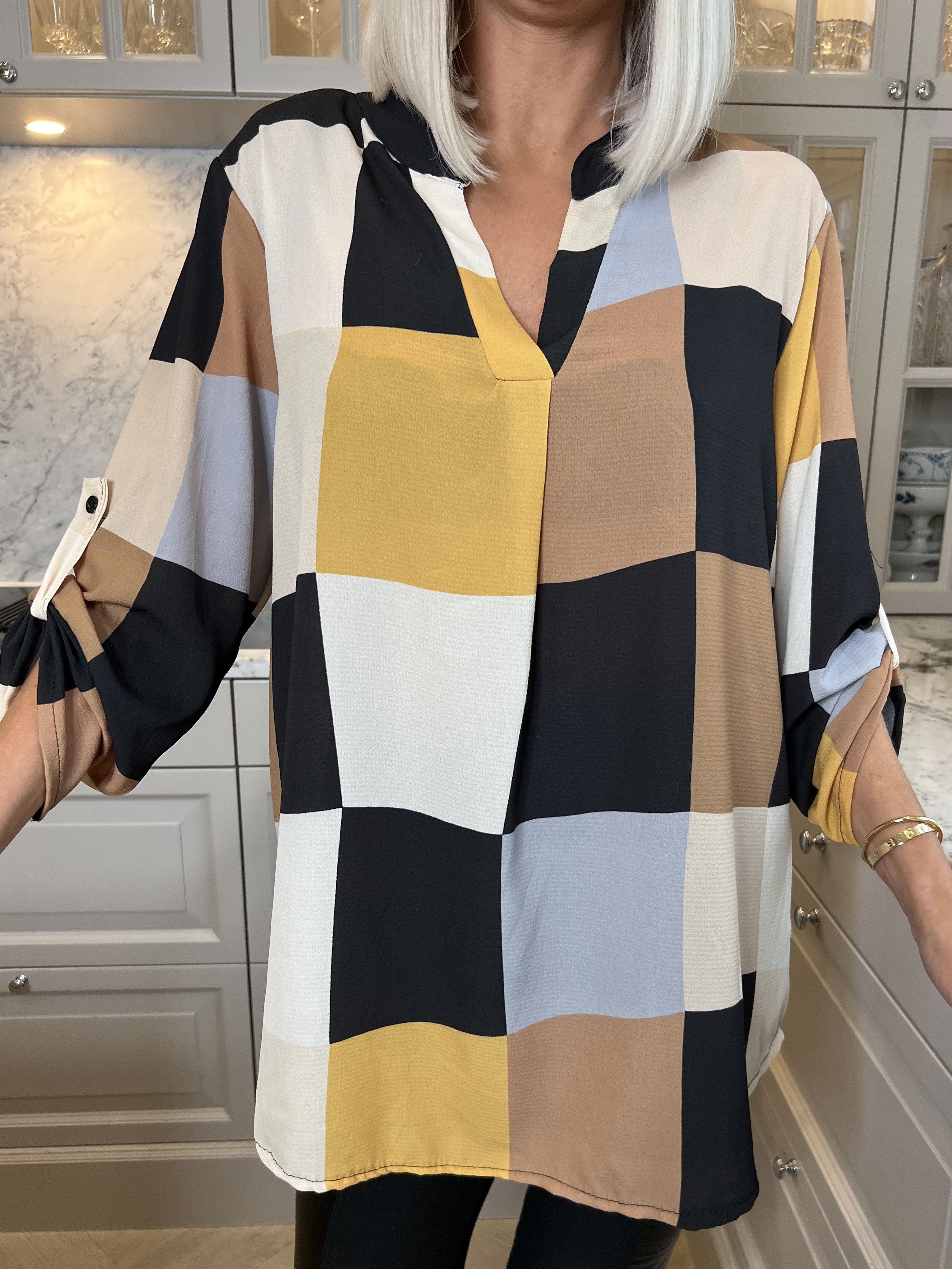 Vanesa - Lång rutig flerfärgad tunika