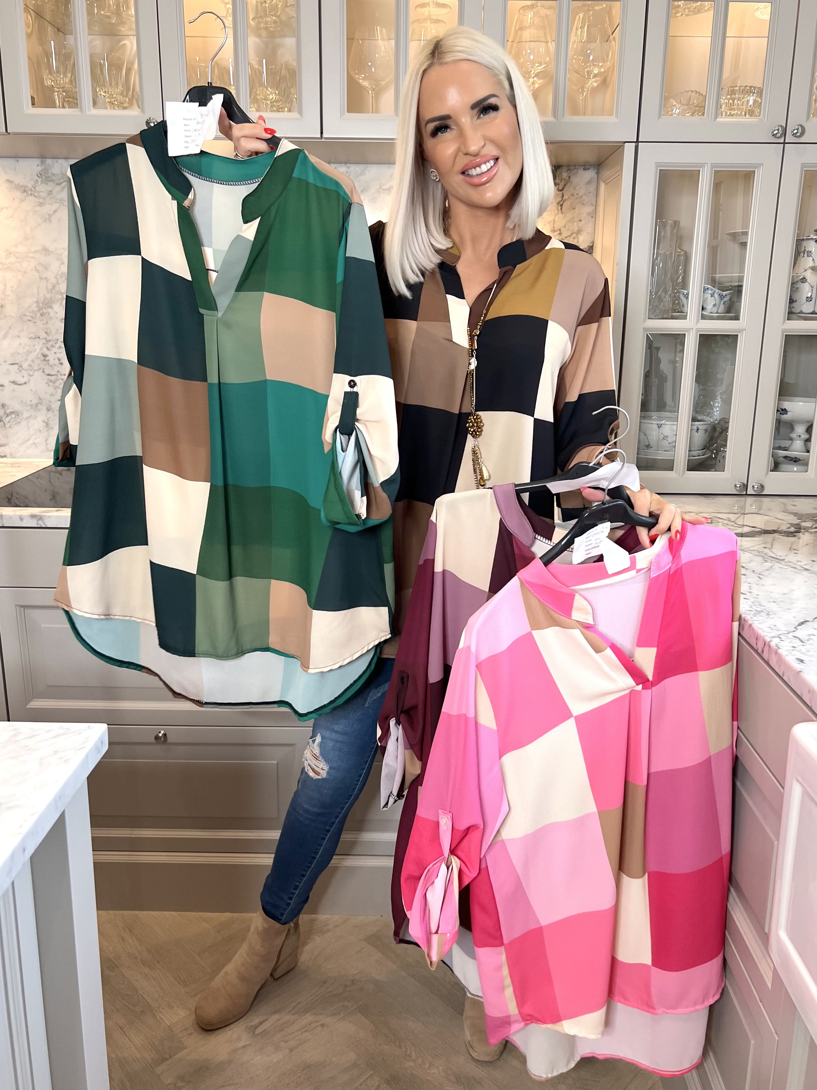 Vanesa - Lång rutig flerfärgad tunika