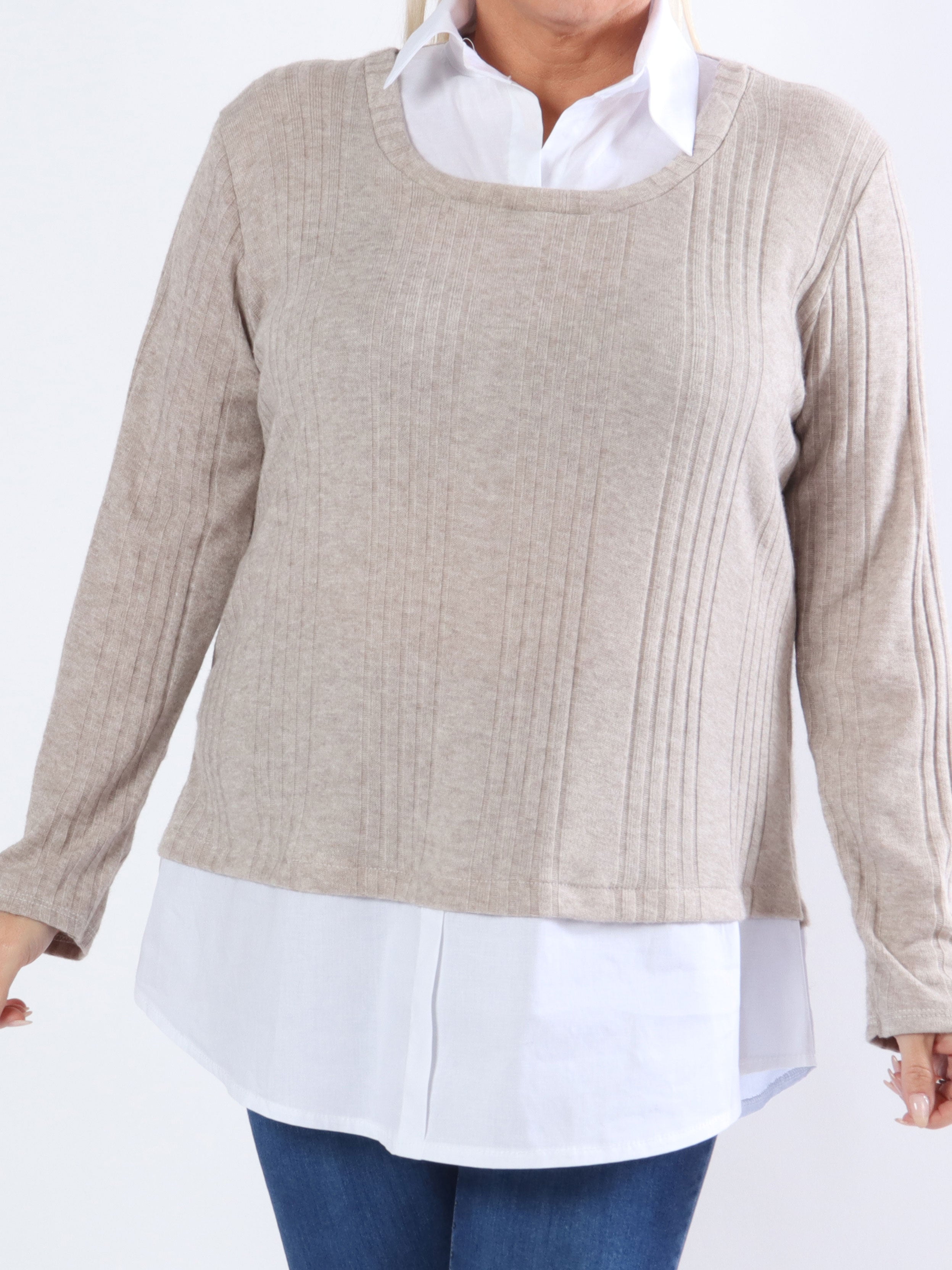 Vegin - Söt plus size blus med fuskskjorta - Grey