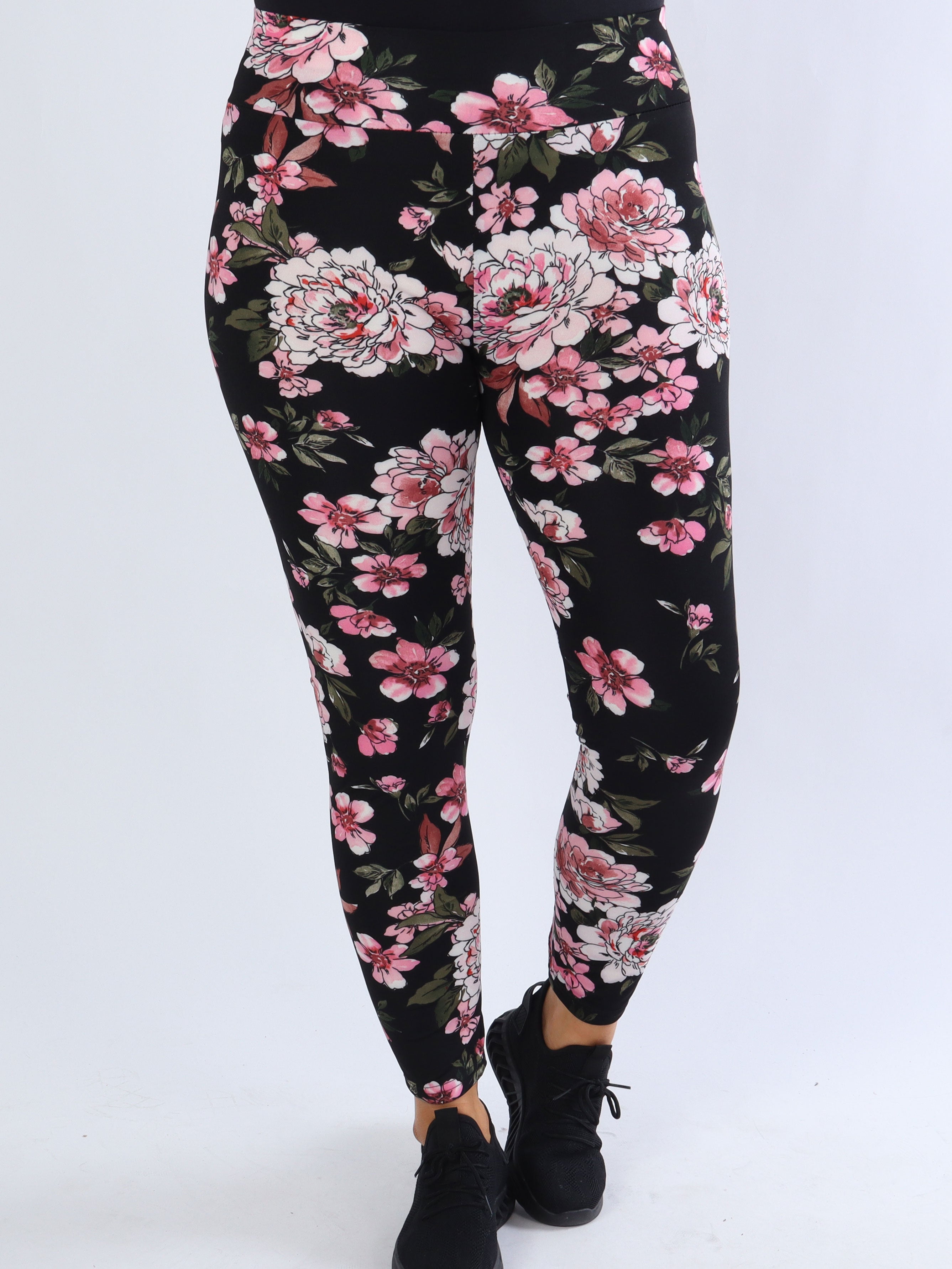 Vibe - Leggings med rosa blommor och blå blad