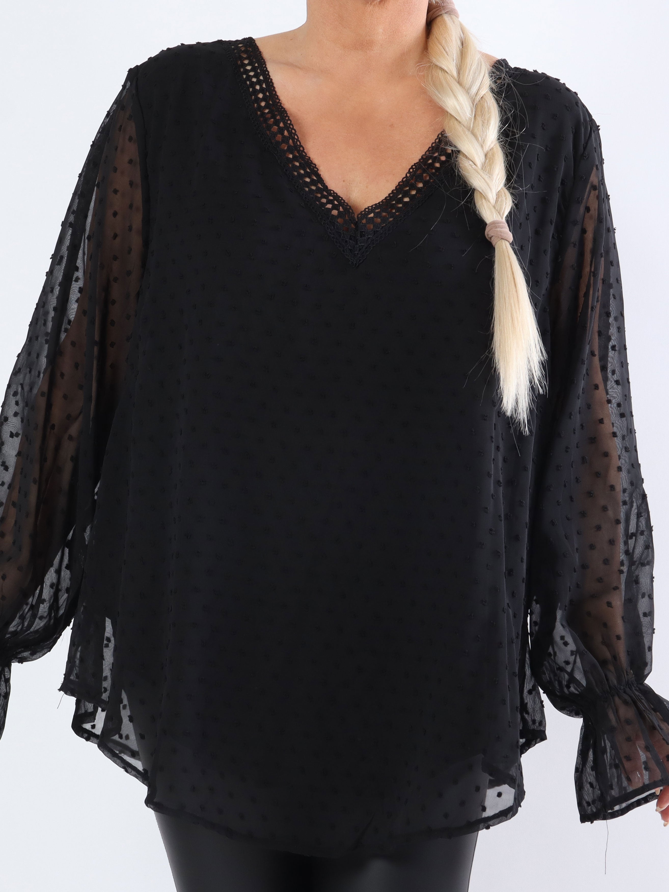 Vittoria - Söt tunika med broderier och prickigt tyg