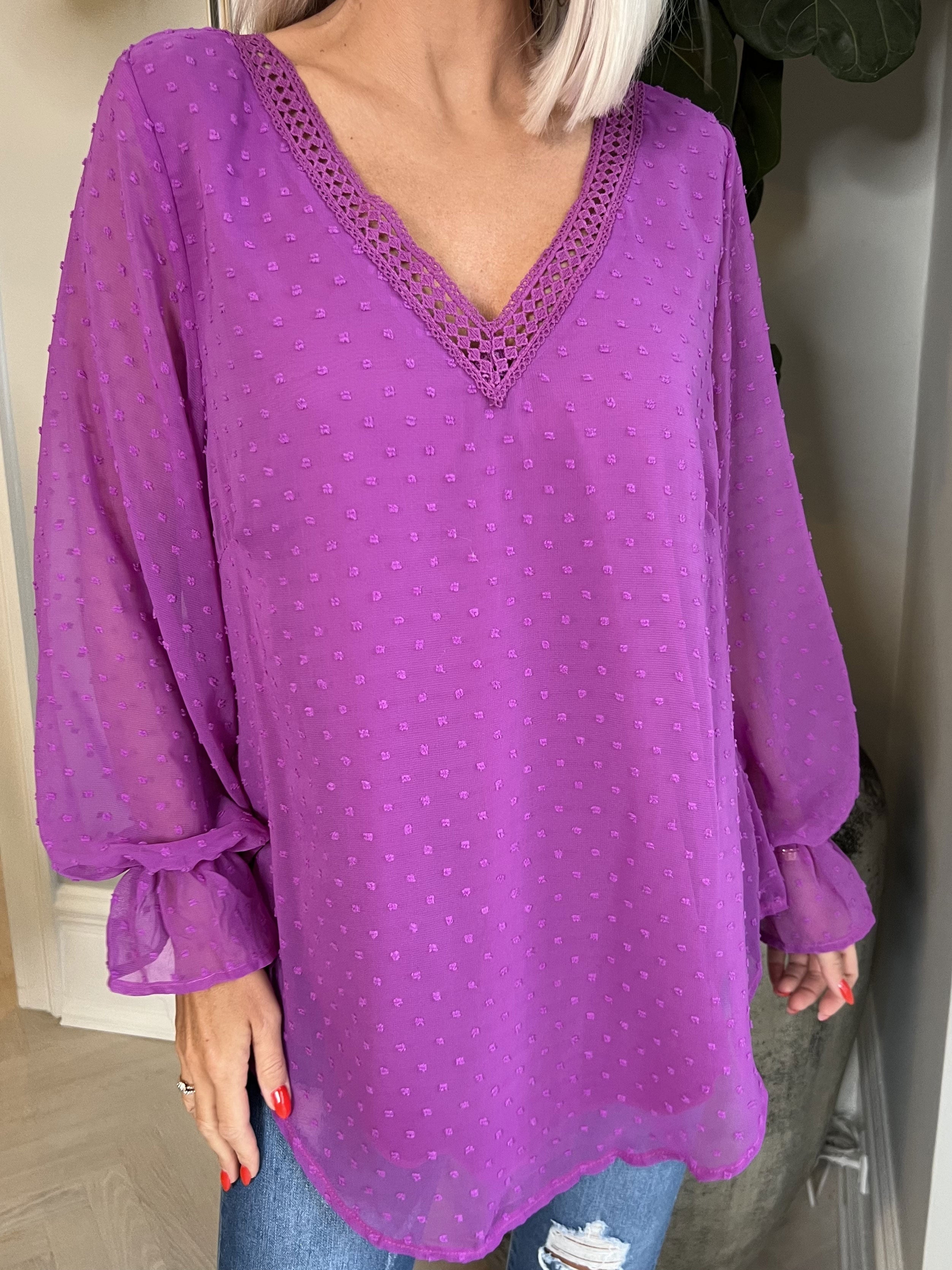 Vittoria - Söt tunika med broderier och prickigt tyg - Black