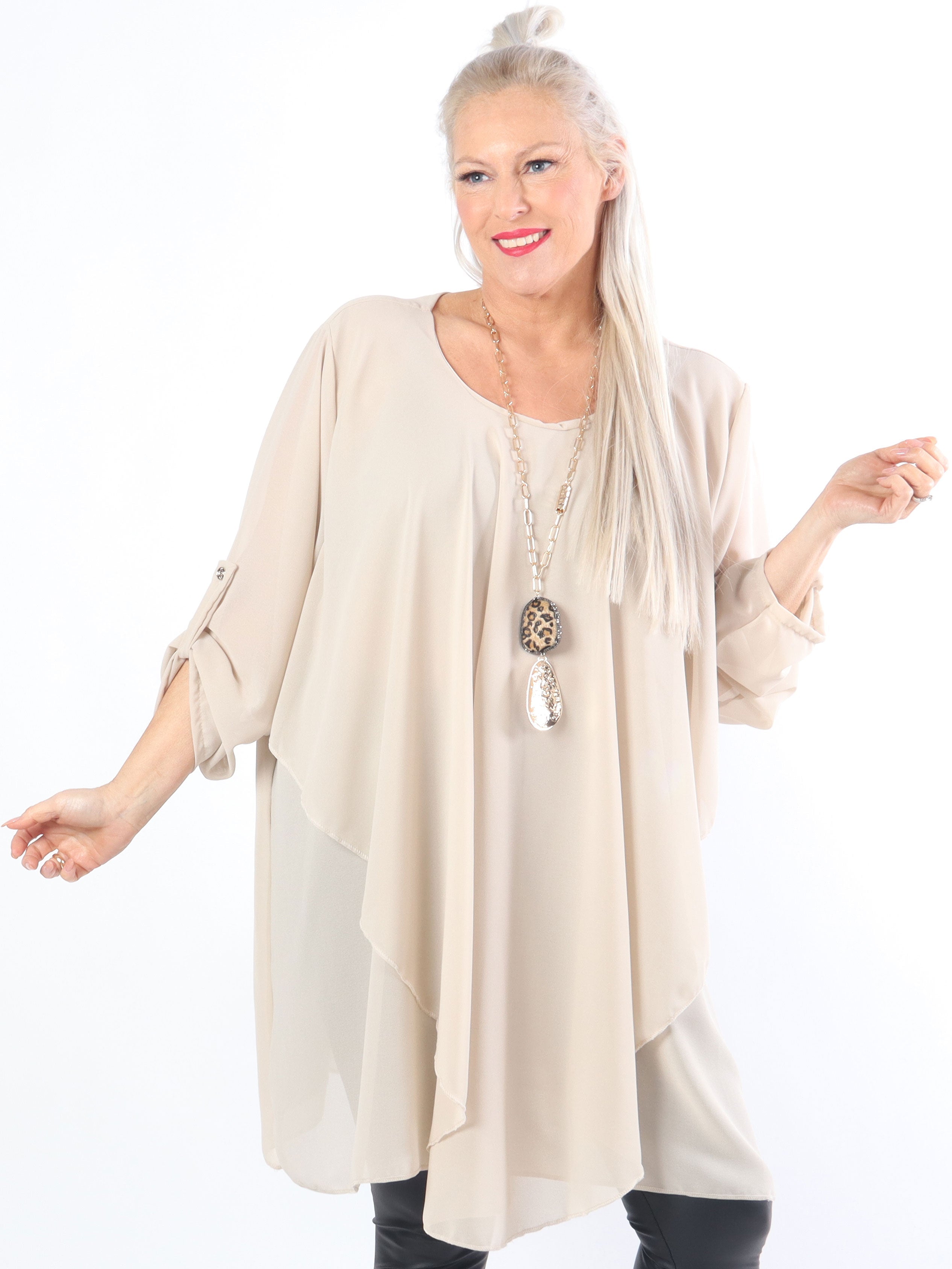 Wanda long sleeve - Tunikaklänning i chiffong i stora storlekar