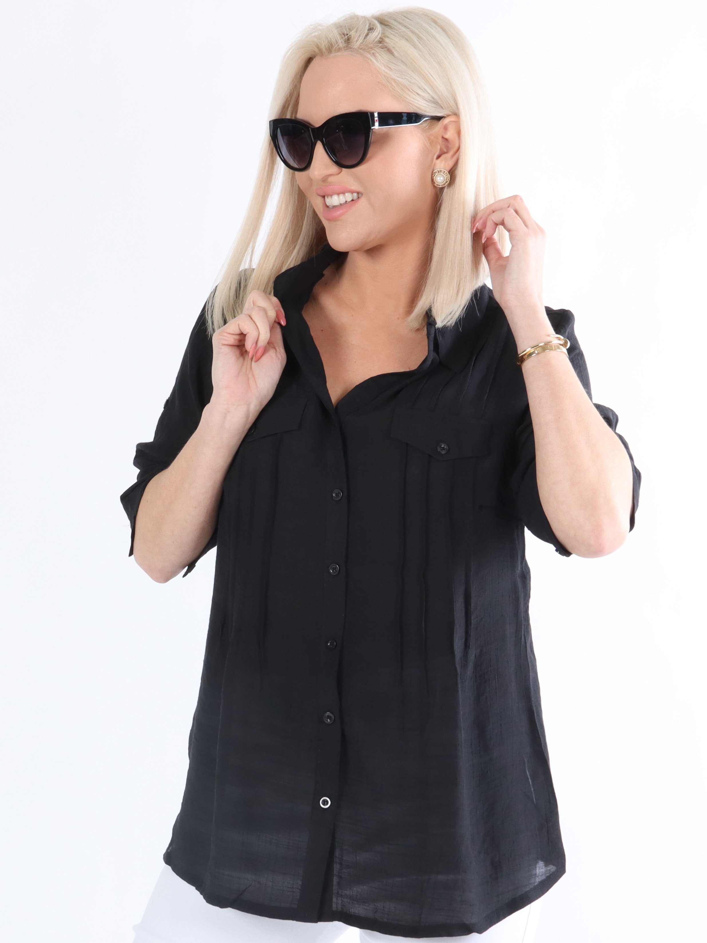 Wilma - Svart söt skjorta med fickor