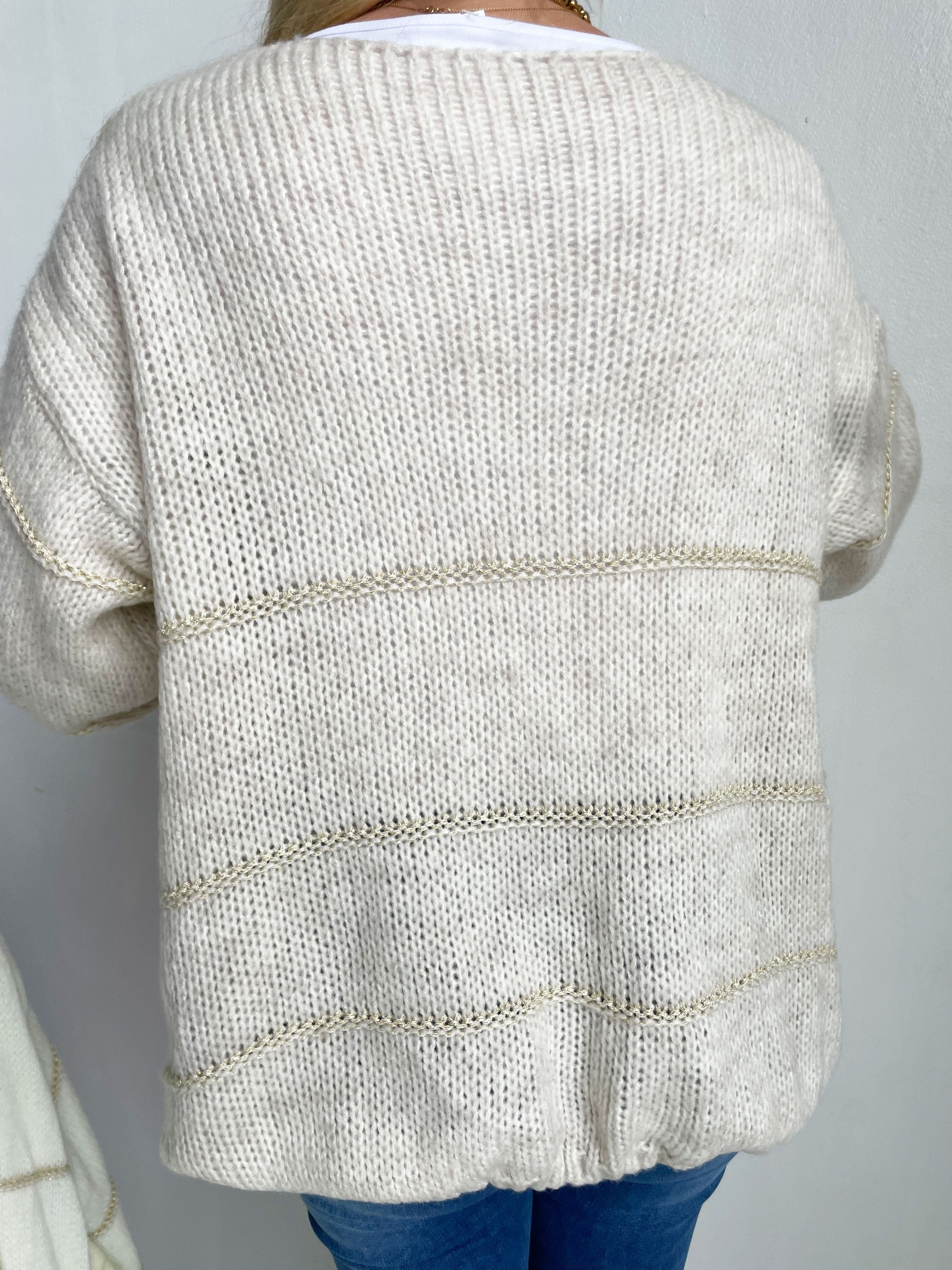 Yanira - Stickad kofta med guldfärgade ränder