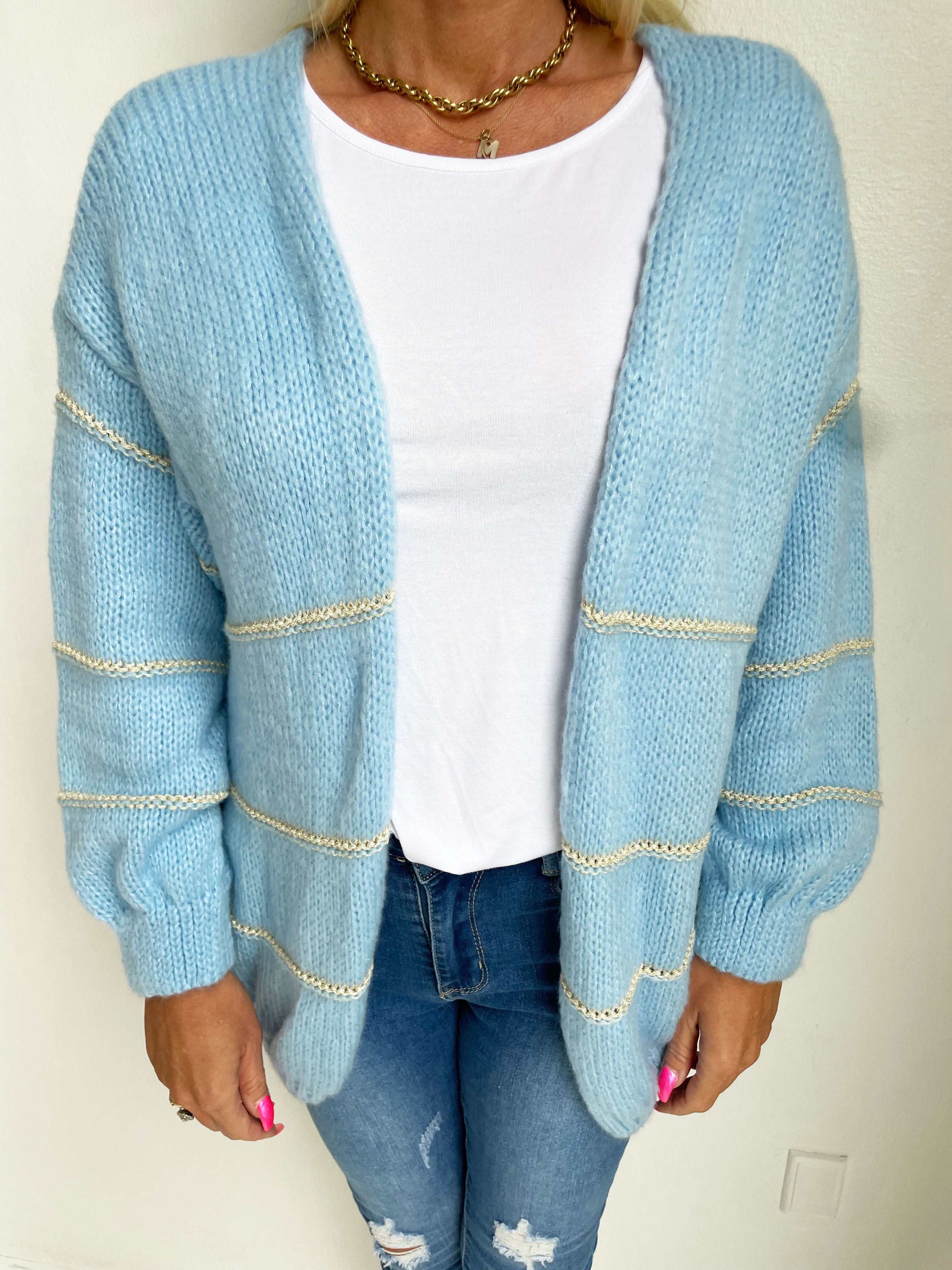 Yanira - Stickad kofta med guldfärgade ränder