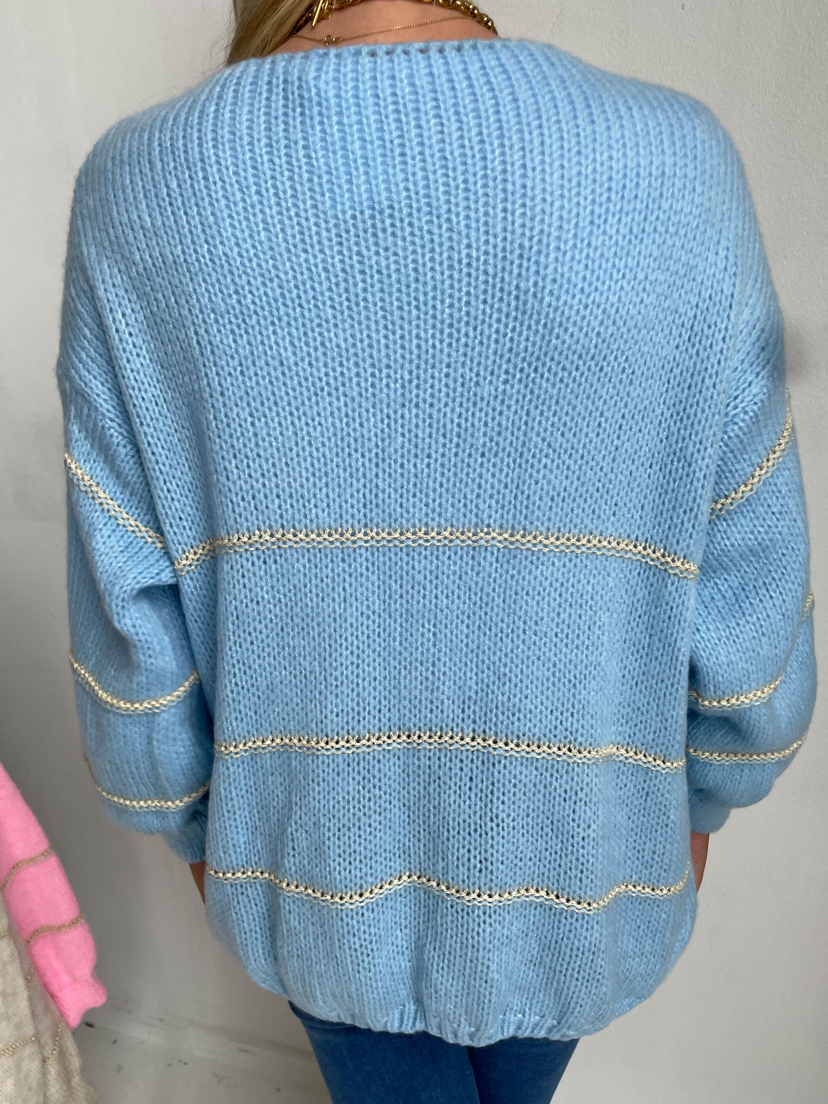 Yanira - Stickad kofta med guldfärgade ränder