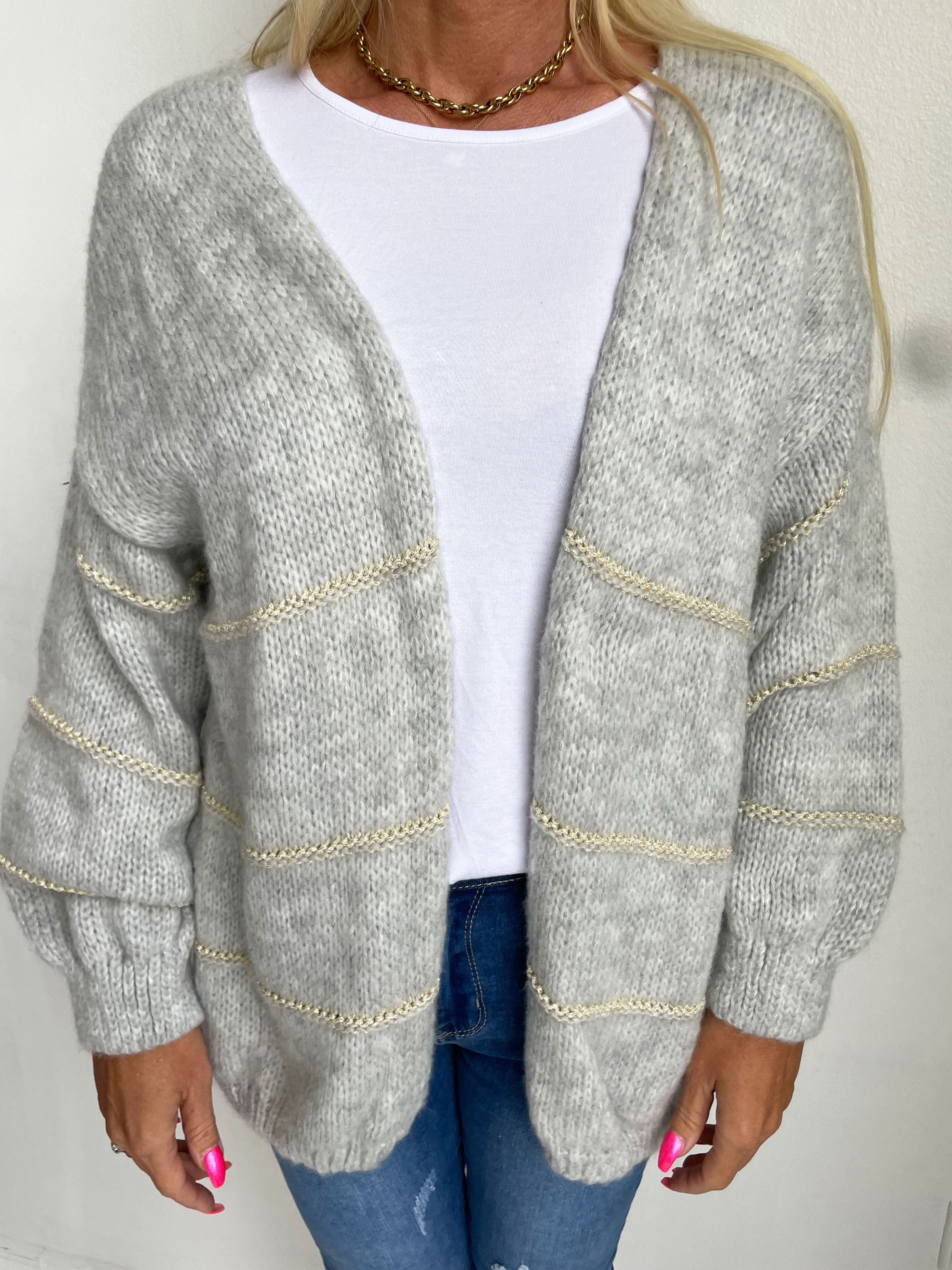 Yanira - Stickad kofta med guldfärgade ränder