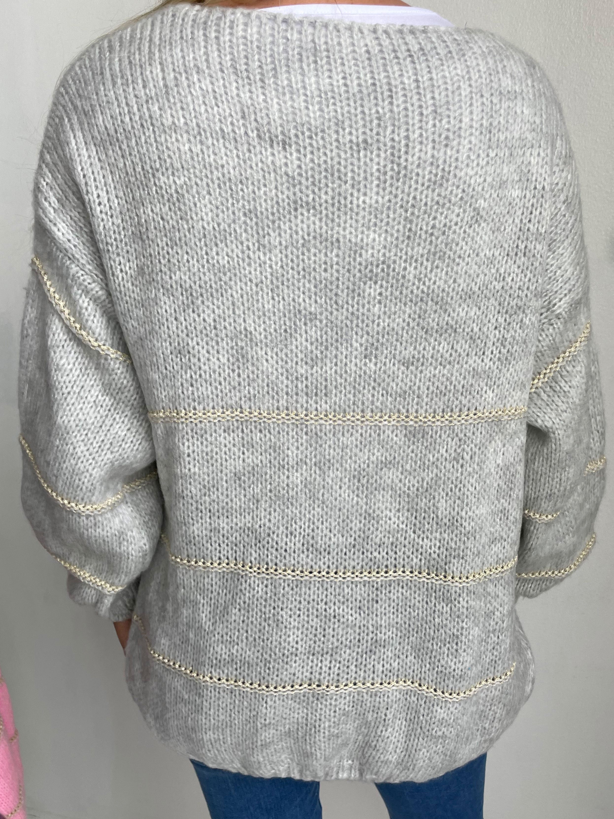 Yanira - Stickad kofta med guldfärgade ränder