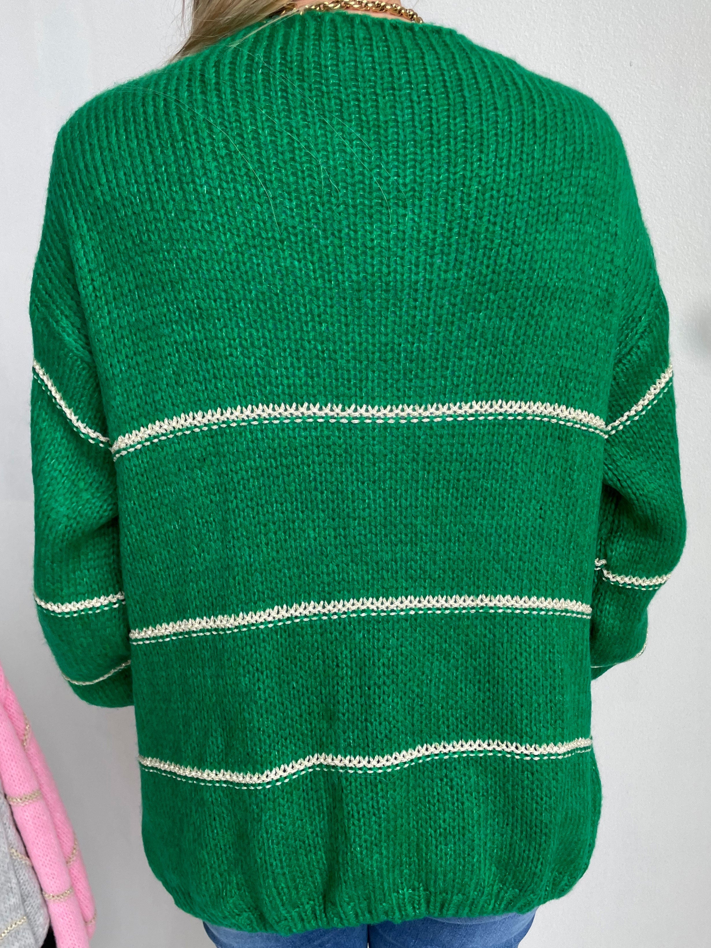 Yanira - Stickad kofta med guldfärgade ränder - White