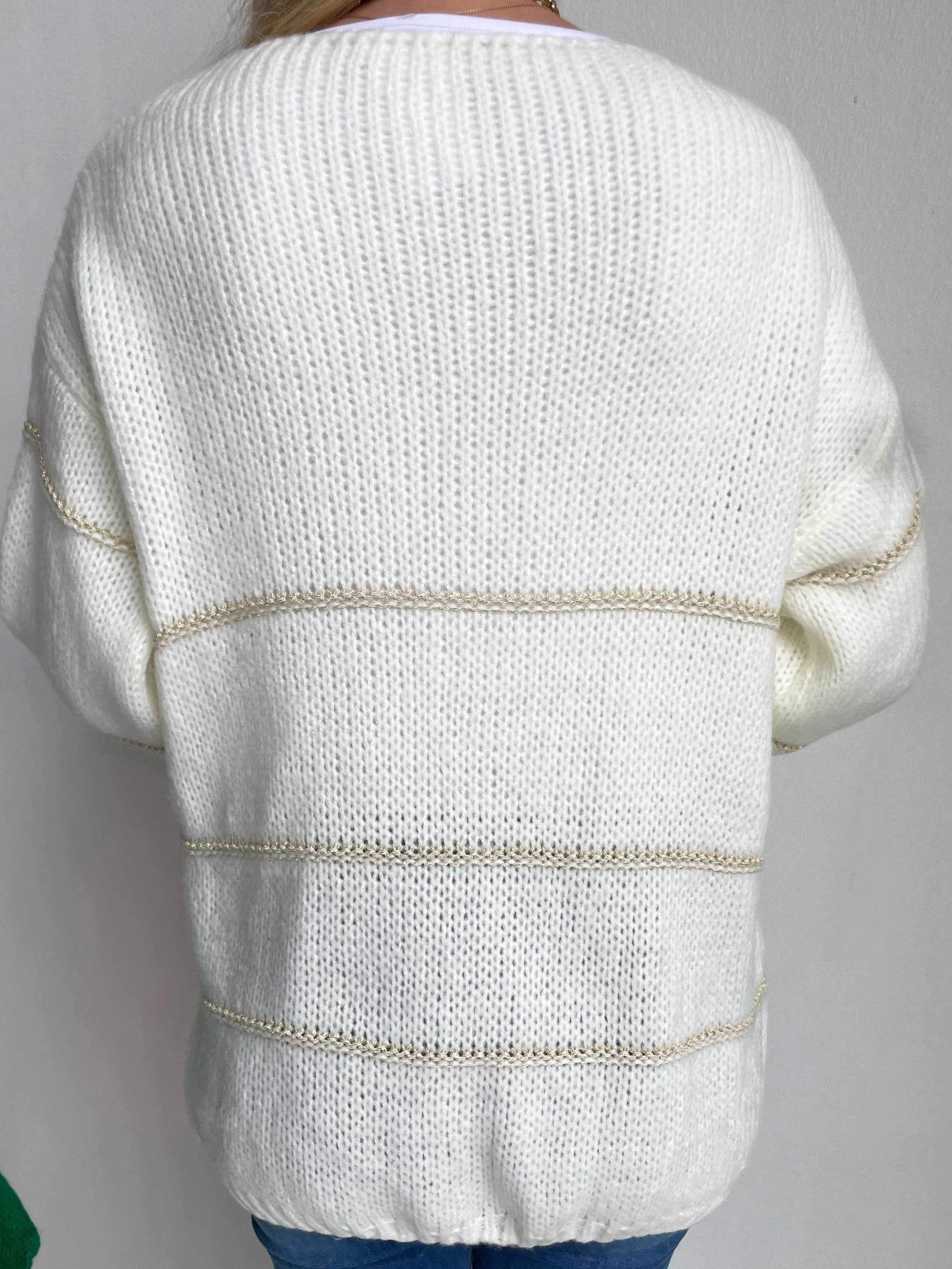 Yanira - Stickad kofta med guldfärgade ränder